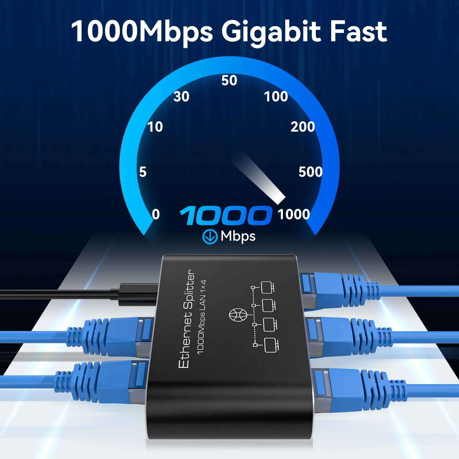 VEDINDUST LAN Splitter 1 Auf 4 1000Mbps Aluminium Netzwerk Switch Gigabit Ethernet Verteiler für Computer, Hubs, Router, Set-Top Box Mit USB-C Netzkabel - Image 5