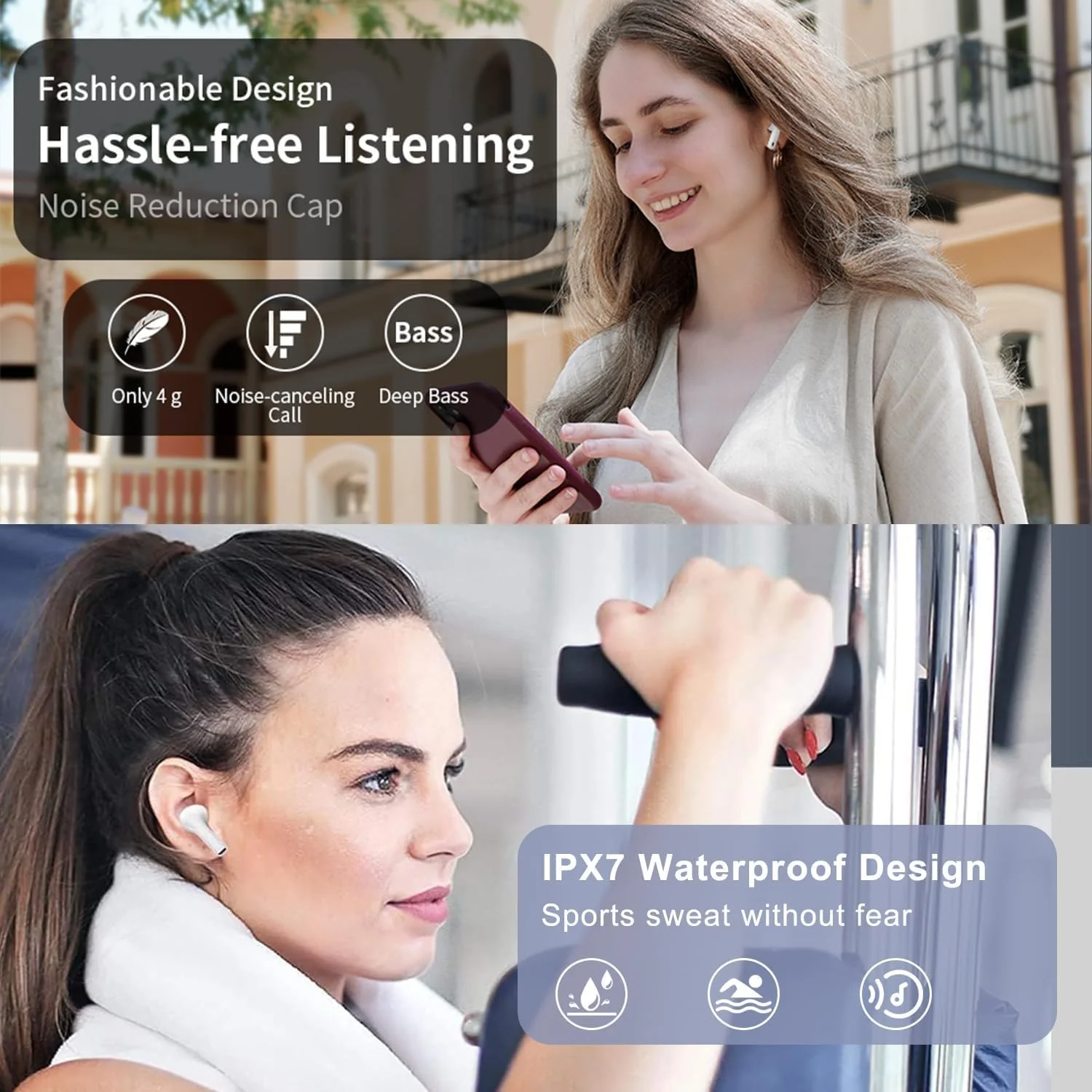 VEEOOIn-Ear Ohrhörer mit HD Mikrofon, Kopfhörer Kabellos Bluetooth HiFi Stereoklang, Wireless Earbuds IPX7 Wasserdicht, Wireless Kopfhörer 30h Spielzeit, Touch Control für iPhone/Android - Image 6