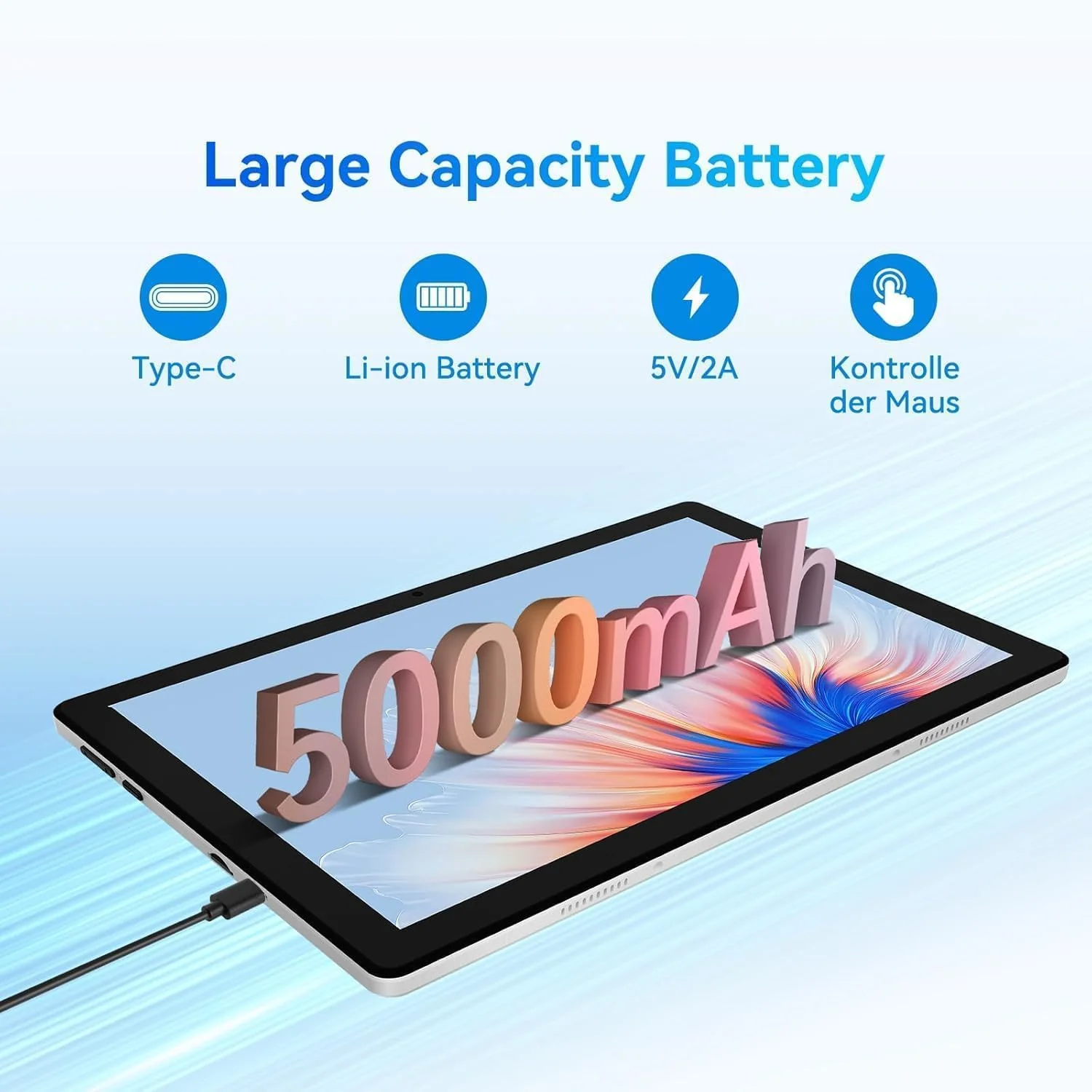 Vekoy Tablet 10 Zoll Android Octa-Core 8 GB RAM 64 GB ROM (1 TB TF) 1280x800 IPS Touchscreen GMS-zertifizierter 5000mAh Tablet PC WiFi 6 Bluetooth 5.4 Widevine L1 Dual-Kamera - Image 5