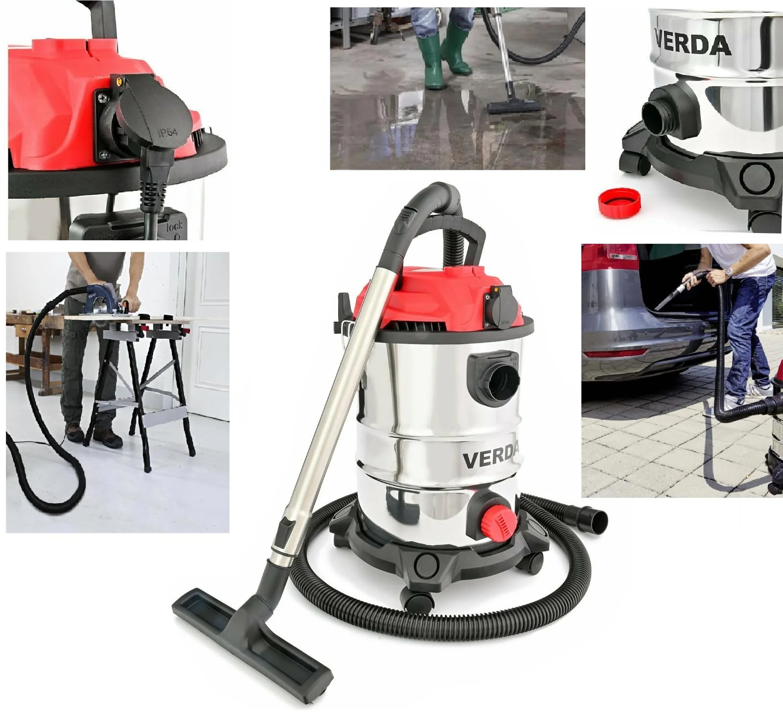 Verda Nass- und Trockensauger 1650W Industriesauger + Steckdose + Wasserablass + Blasfunktion Aschesauger für Kamin und Pelletofen 25 Liter Metallbehälter Edelstahltank [SN196] - Image 3
