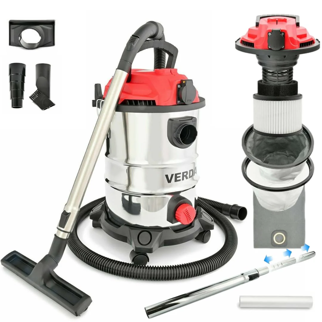 Verda Nass- und Trockensauger 1650W Industriesauger + Steckdose + Wasserablass + Blasfunktion Aschesauger für Kamin und Pelletofen 25 Liter Metallbehälter Edelstahltank [SN196] - Image 6