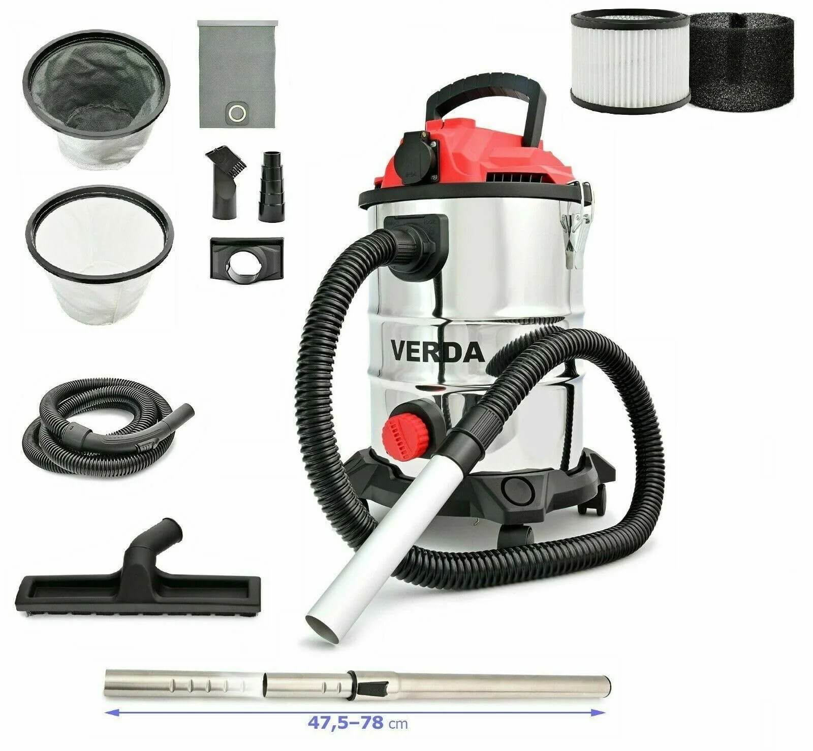 Verda Nass- und Trockensauger 1650W Industriesauger + Steckdose + Wasserablass + Blasfunktion Aschesauger für Kamin und Pelletofen 25 Liter Metallbehälter Edelstahltank [SN196] - Image 7