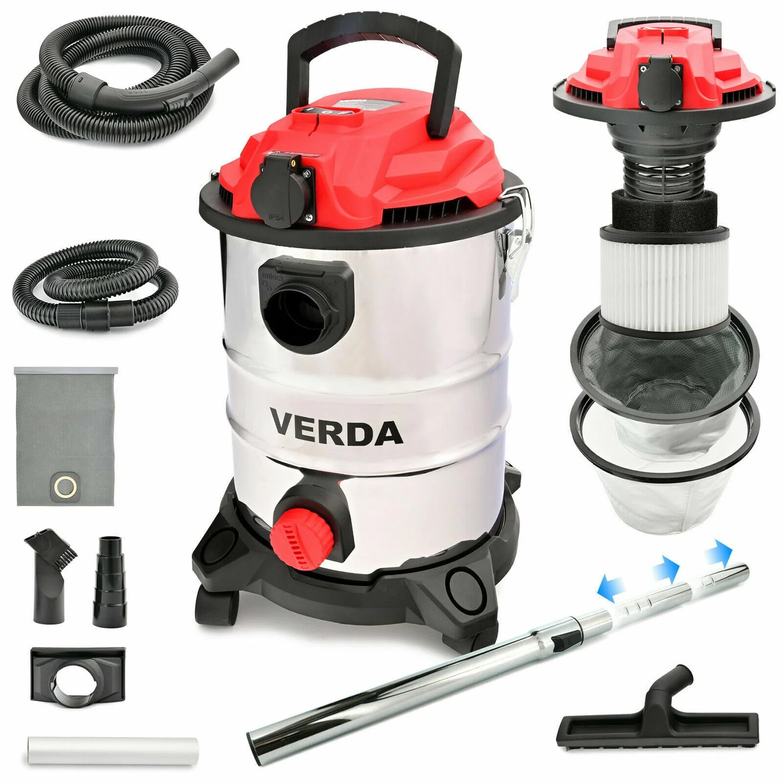 Verda Nass- und Trockensauger 1650W Industriesauger + Steckdose + Wasserablass + Blasfunktion Aschesauger für Kamin und Pelletofen 25 Liter Metallbehälter Edelstahltank [SN196] - Image 8