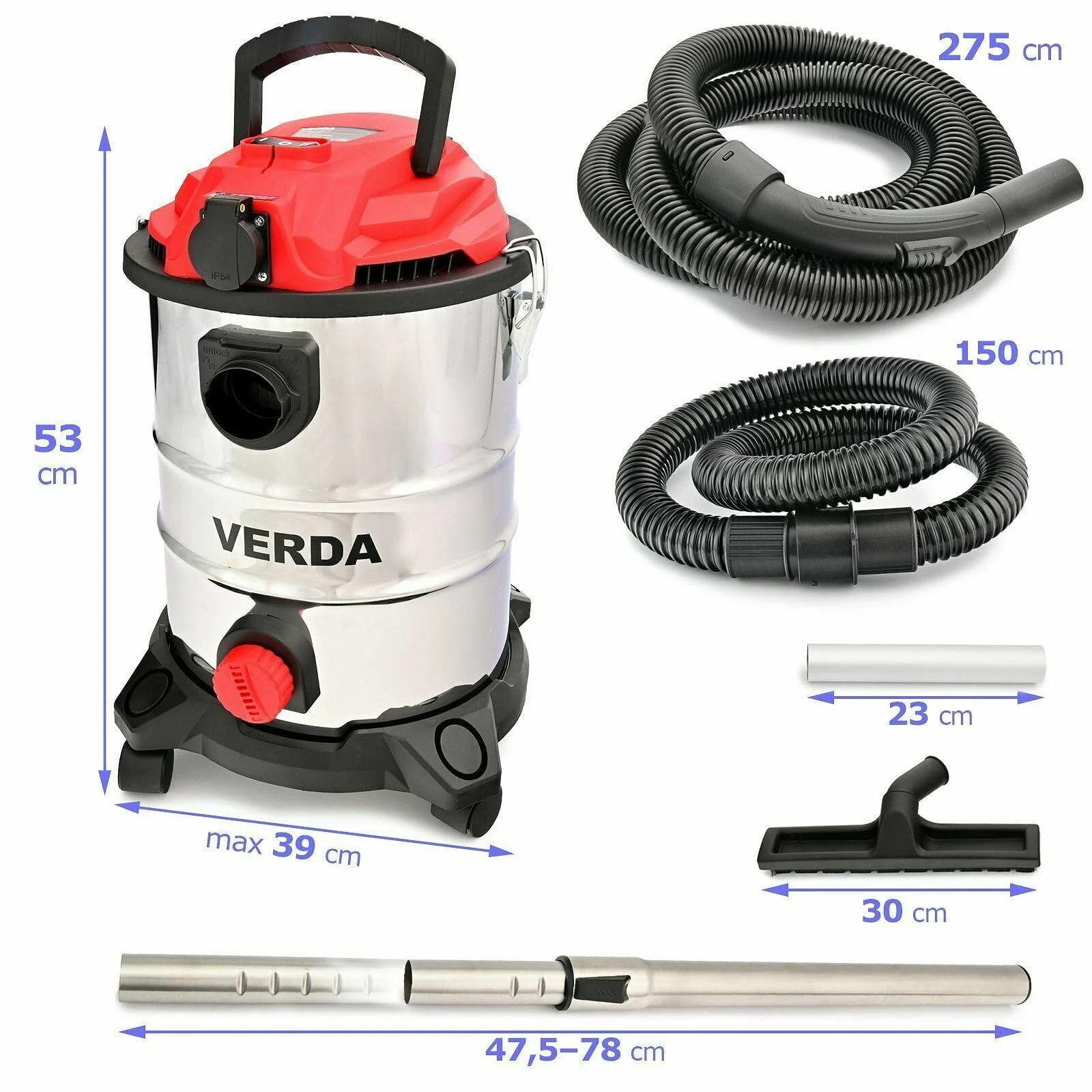 Verda Nass- und Trockensauger 1650W Industriesauger + Steckdose + Wasserablass + Blasfunktion Aschesauger für Kamin und Pelletofen 25 Liter Metallbehälter Edelstahltank [SN196] - Image 9