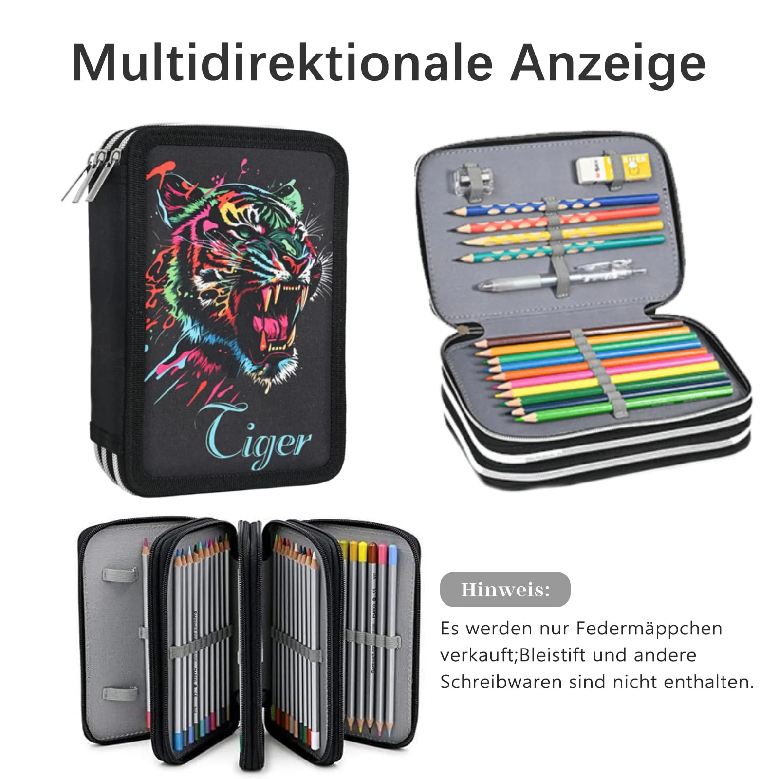 Veroa Federmäppchen 3-Fach - Quadratisch, Mehrschichtig,Große Kapazität Mäppchen Federmäppchen Schwarz Kinder 3 Fächer - 57 Pockets für Schule,Teenager,Kinder,Junge,Mädchen - Image 5