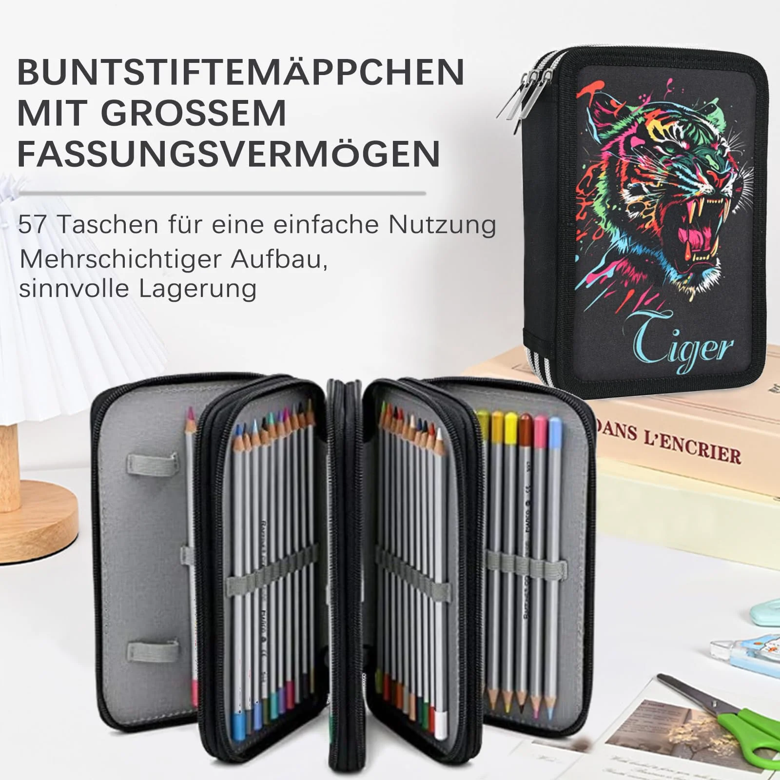 Veroa Federmäppchen 3-Fach - Quadratisch, Mehrschichtig,Große Kapazität Mäppchen Federmäppchen Schwarz Kinder 3 Fächer - 57 Pockets für Schule,Teenager,Kinder,Junge,Mädchen - Image 6
