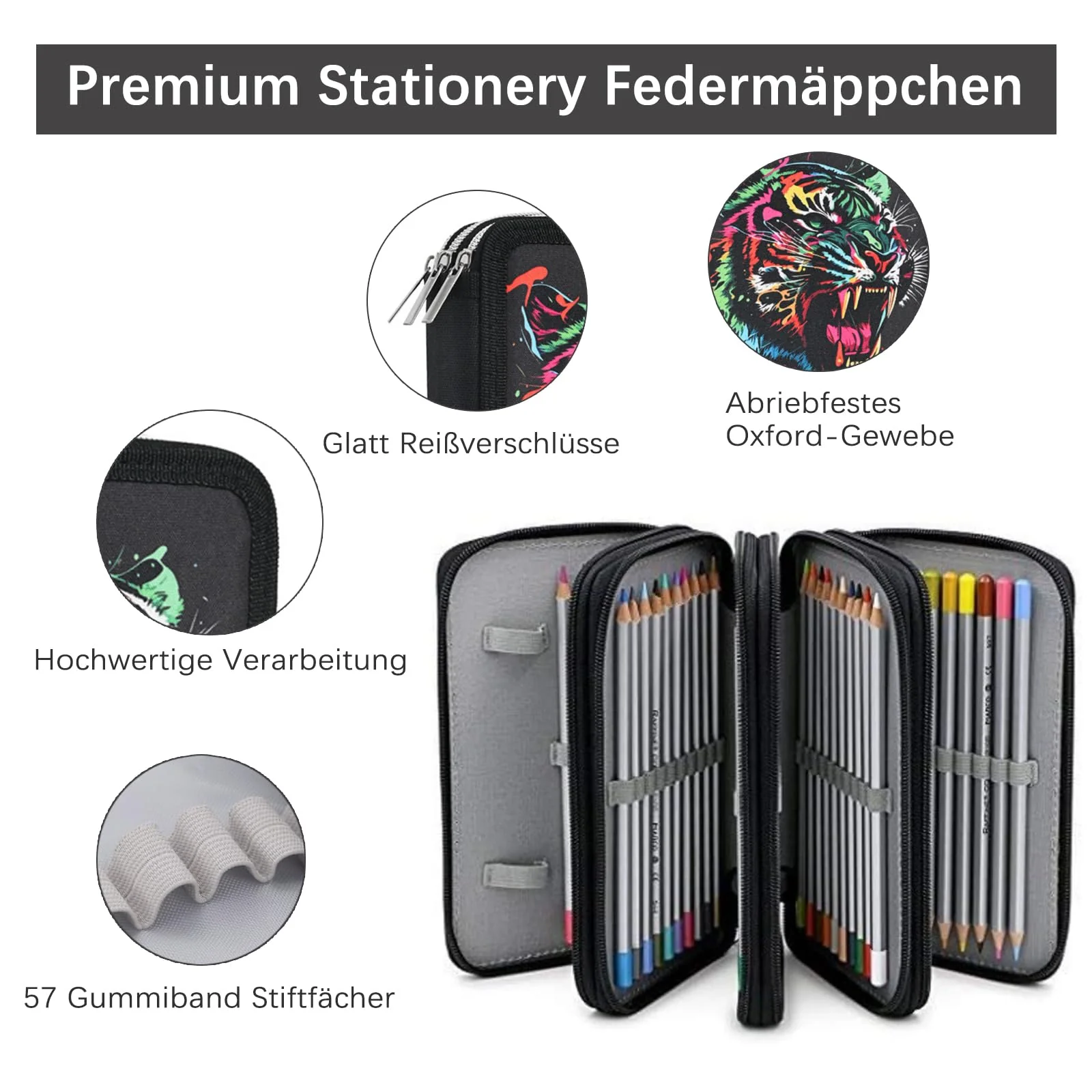 Veroa Federmäppchen 3-Fach - Quadratisch, Mehrschichtig,Große Kapazität Mäppchen Federmäppchen Schwarz Kinder 3 Fächer - 57 Pockets für Schule,Teenager,Kinder,Junge,Mädchen - Image 7
