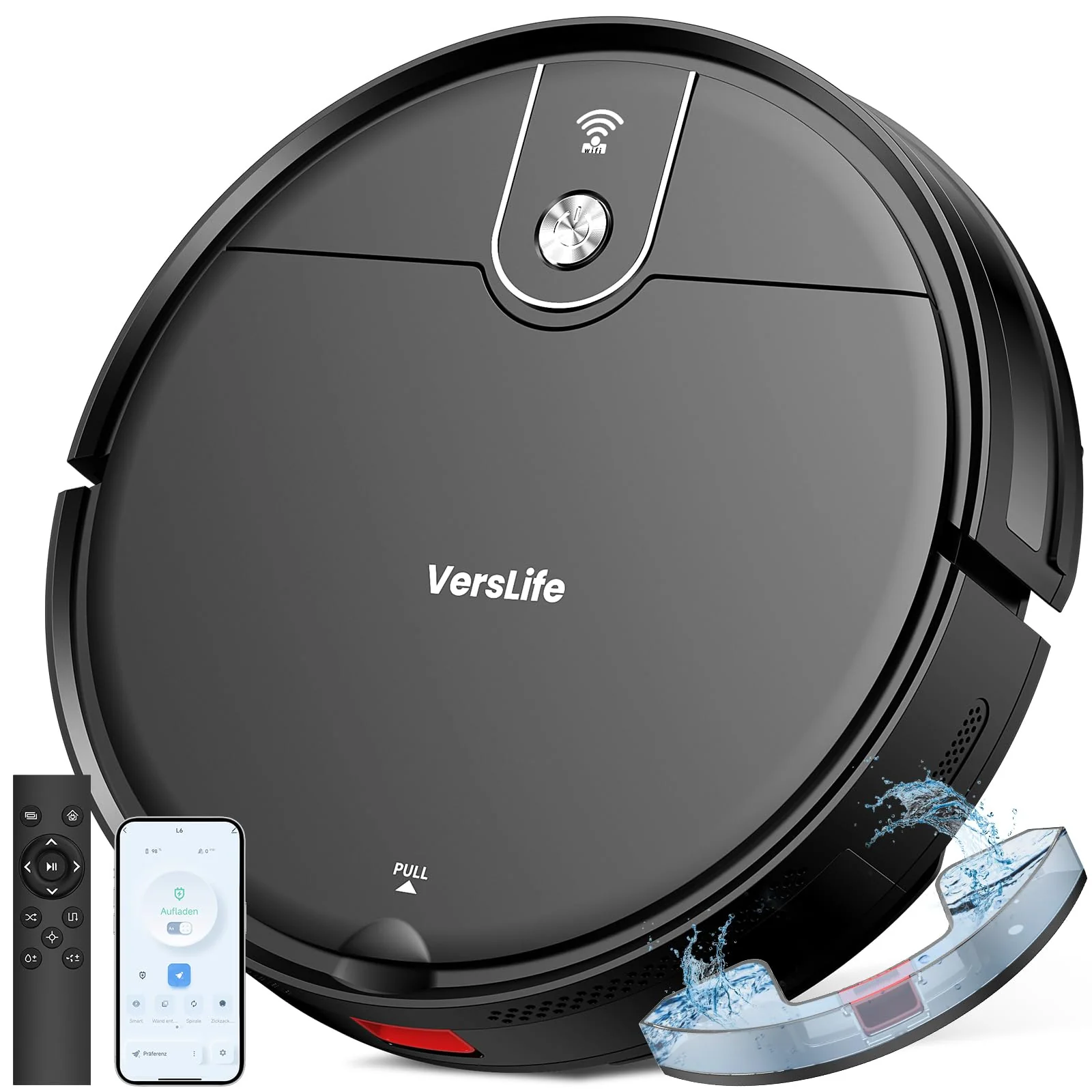 VersLife L6 Saugroboter mit Wischfunktion, 4000Pa Staubsauger Roboter mit App Steuerung, Alexa, 120 Mins MAX, Ultraflaches Design, Saug und Wischroboter für Tierhaare, Teppiche und Hartboden