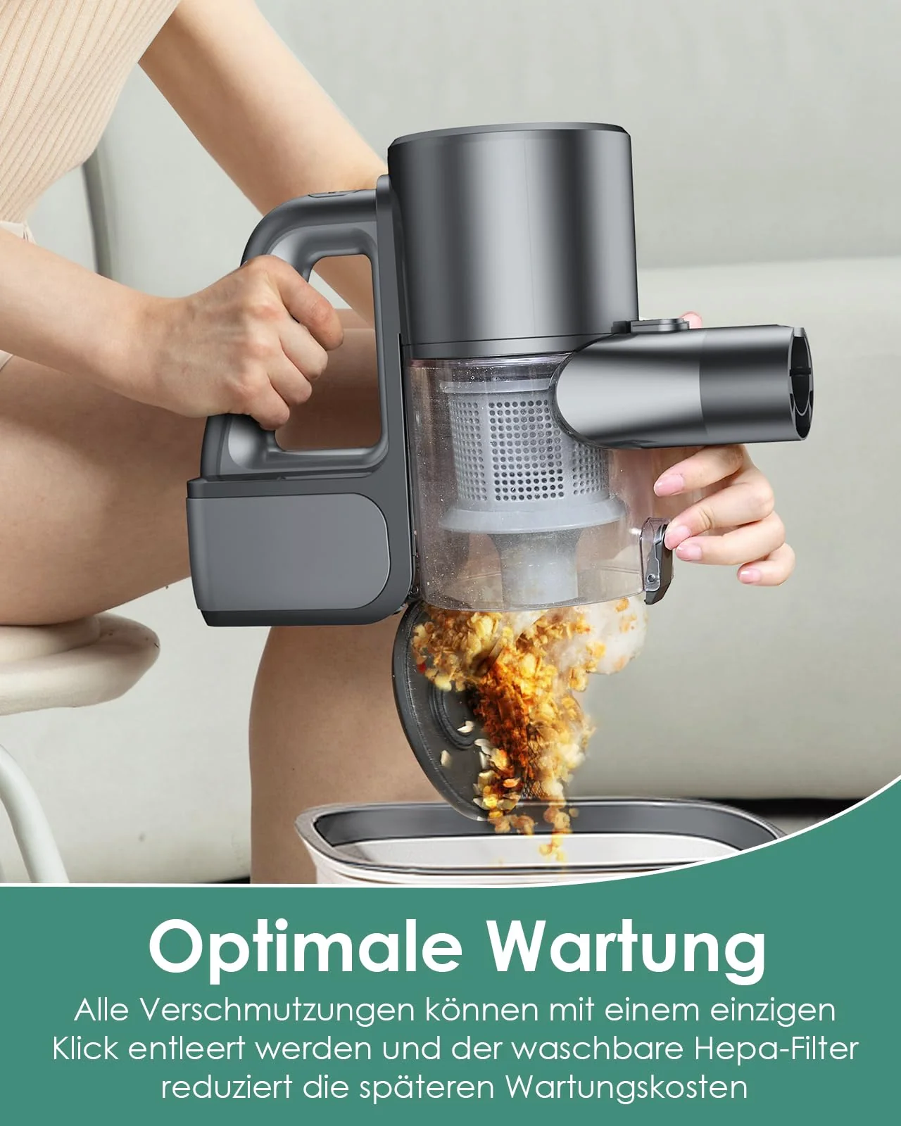 VersLife S7 Plus Akku Staubsauger mit Wischfunktion, 500W/40000Pa Staubsauger kabellos, Bis zu 40Min Laufzeit, Akkusauger Freistehend, leicht und vielseitig, Stabstaubsauger für Hartböden, Tierhaare - Image 2