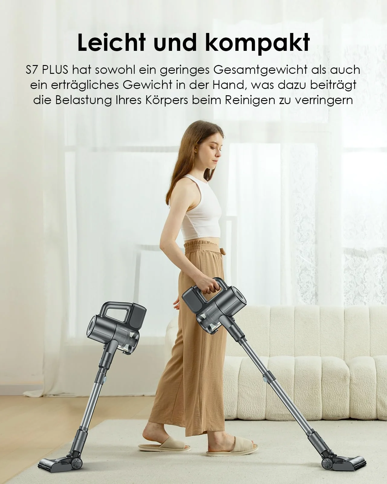 VersLife S7 Plus Akku Staubsauger mit Wischfunktion, 500W/40000Pa Staubsauger kabellos, Bis zu 40Min Laufzeit, Akkusauger Freistehend, leicht und vielseitig, Stabstaubsauger für Hartböden, Tierhaare - Image 3
