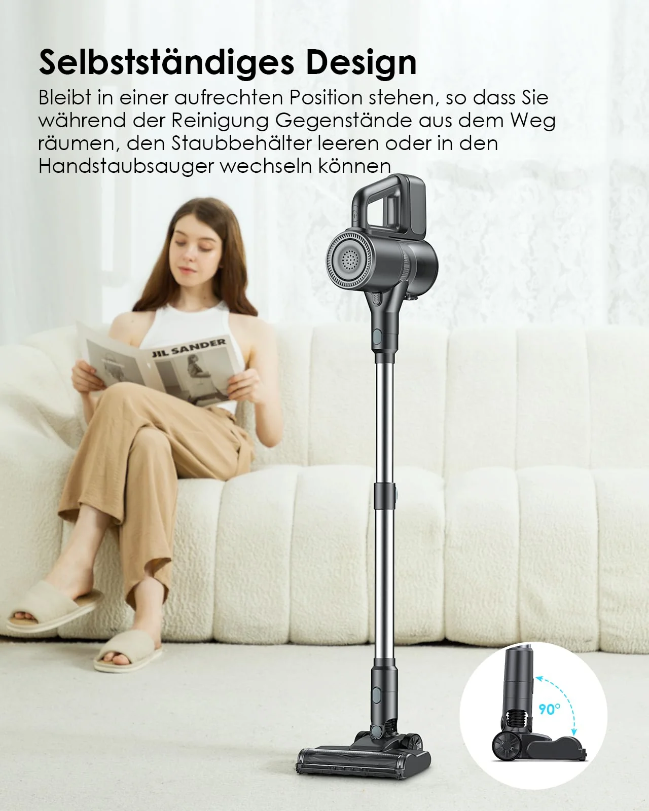VersLife S7 Plus Akku Staubsauger mit Wischfunktion, 500W/40000Pa Staubsauger kabellos, Bis zu 40Min Laufzeit, Akkusauger Freistehend, leicht und vielseitig, Stabstaubsauger für Hartböden, Tierhaare - Image 4