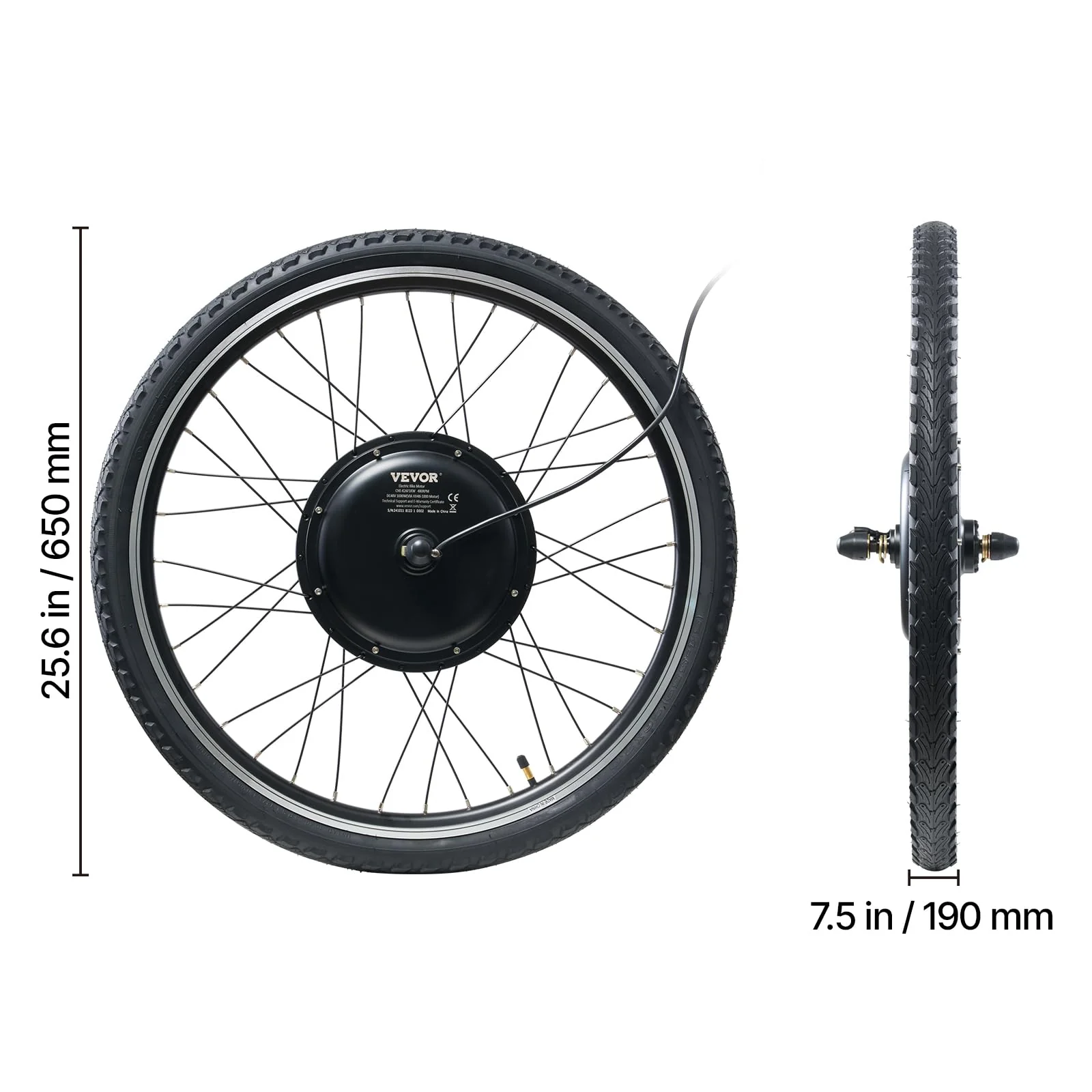 VEVOR 1000 W Elektro-Fahrrad Kit, 48 V 420 U/min φ650mm Vorderrad-E-Bike-Nabenmotorsatz mit verbessertem Geschwindigkeitsregler, Gasgriffsatz, LCD-Display und PAS-System für Rennrad - Image 3