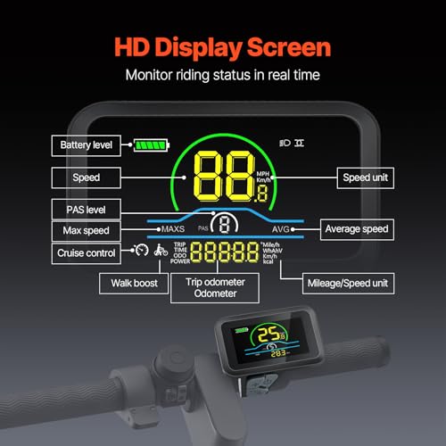VEVOR 1000 W Elektro-Fahrrad Kit, 48 V 420 U/min φ650mm Vorderrad-E-Bike-Nabenmotorsatz mit verbessertem Geschwindigkeitsregler, Gasgriffsatz, LCD-Display und PAS-System für Rennrad - Image 9
