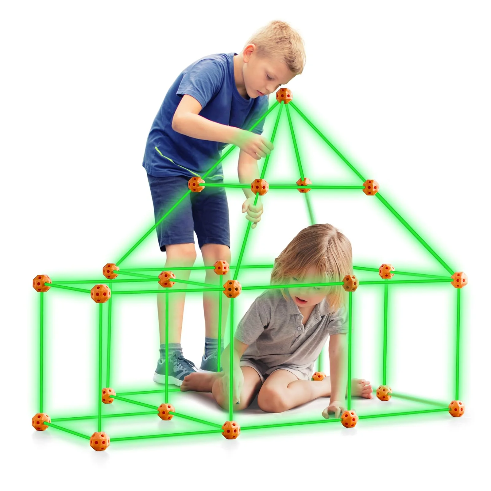 VEVOR Fort Bausatz Kinder, 85-teiliges im Dunkeln leuchtendes STEM-Bauspielzeug, pädagogisches Geschenk für 4- bis 8-jährige Kinder, Konstruktionsspielzeug für Spielzelte mit 55 Stäben und 30 Bällen
