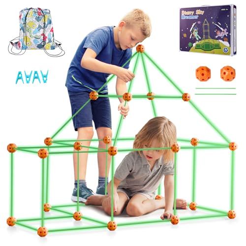 VEVOR Fort Bausatz Kinder, 85-teiliges im Dunkeln leuchtendes STEM-Bauspielzeug, pädagogisches Geschenk für 4- bis 8-jährige Kinder, Konstruktionsspielzeug für Spielzelte mit 55 Stäben und 30 Bällen - Image 2