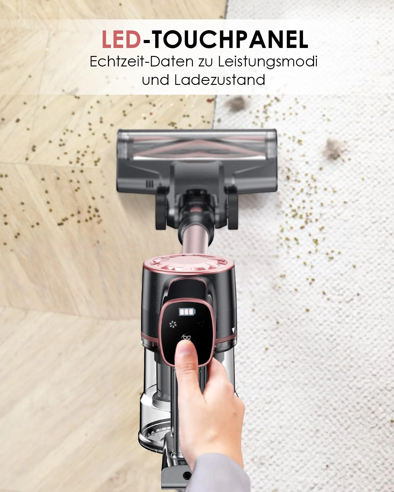 Vexilar Akku Staubsauger 45000Pa/ 50Mins/ 450W, 6-in-1 Staubsauger Kabellos Selbststehend, Akkustaubsauger mit LED Touchscreen, Klein und Leicht für Hartböden Teppiche Tierhaare