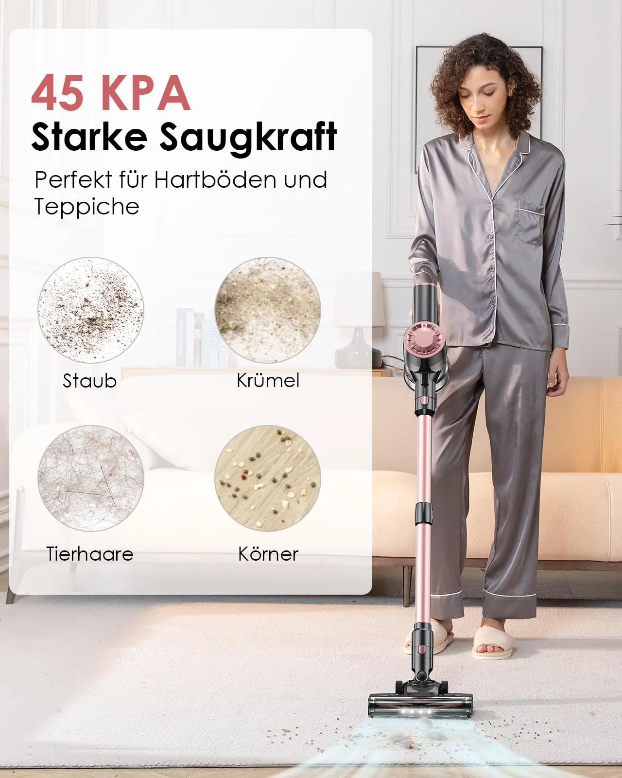 Vexilar Akku Staubsauger 45000Pa/ 50Mins/ 450W, 6-in-1 Staubsauger Kabellos Selbststehend, Akkustaubsauger mit LED Touchscreen, Klein und Leicht für Hartböden Teppiche Tierhaare - Image 6