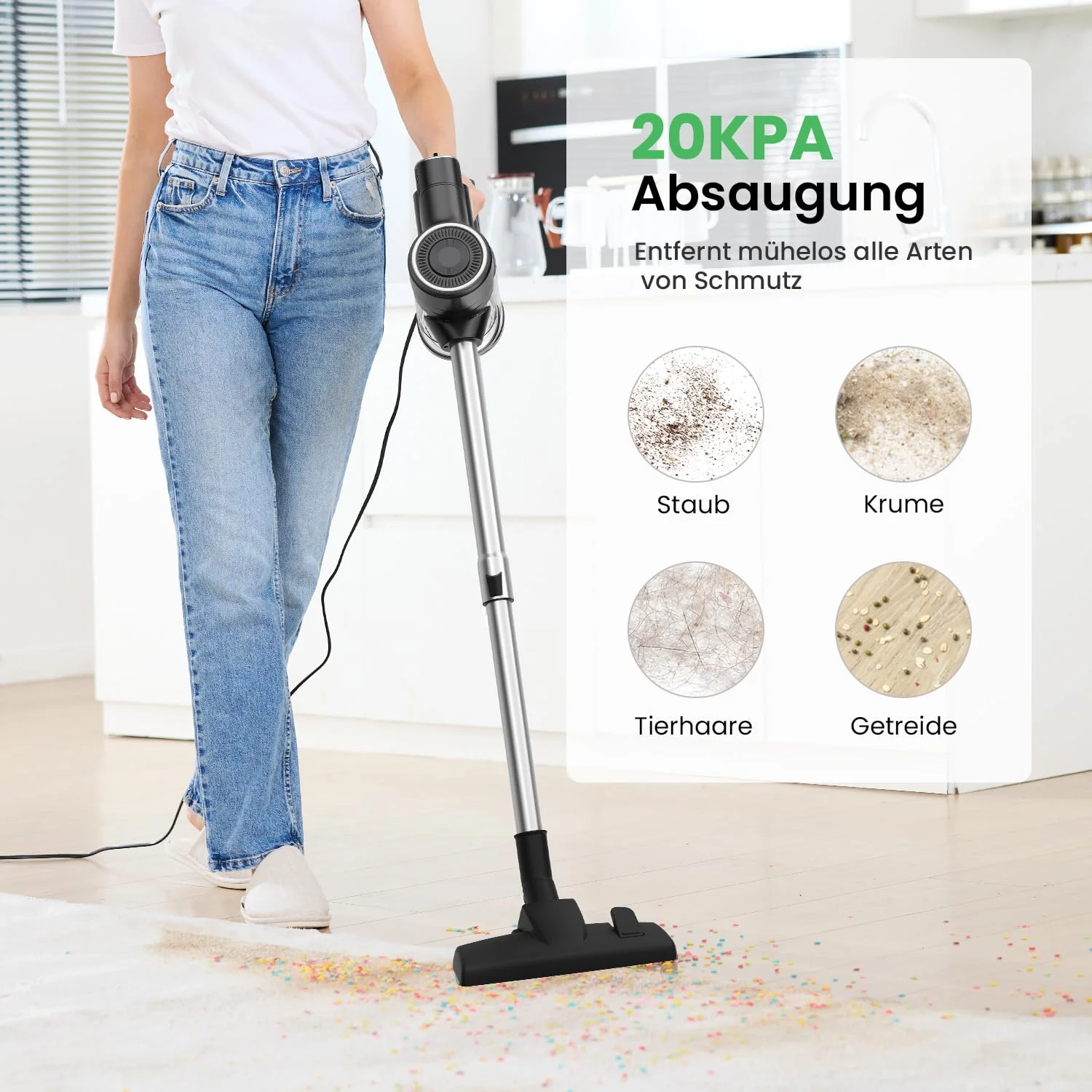 Vexilar C6 3-in-1 Staubsauger, 20KPa Staubsauger mit Kabel, 600W Vacuum Cleaner, 7M Handstaubsauger, Stielstaubsauger mit Kabel mit Überhitzungsschutz, 800 ml Staubbehälter mit Handgriff für Tierhaare - Image 2