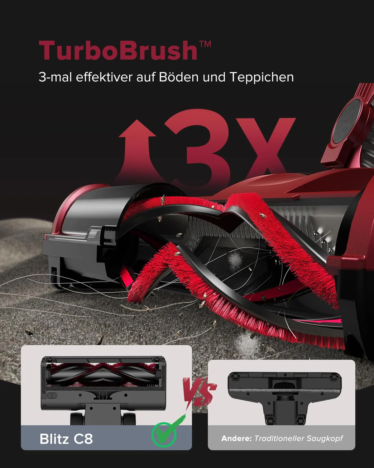 Vexilar C8 Staubsauger mit Kabel - 600W/60kPa Handstaubsauger mit 7m Kabellänge, verhedderungsfreie elektrische Upgrade-Bodenbürste, 1.5L beutelloser Behälter für Hartböden Teppiche Tierhaare - Image 2