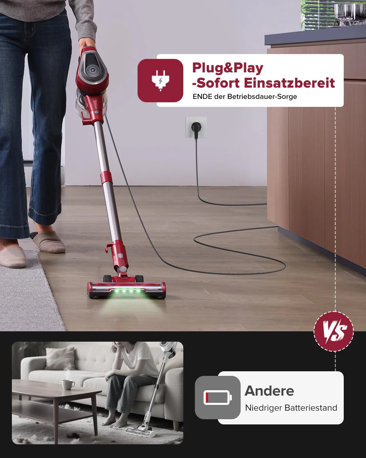 Vexilar C8 Staubsauger mit Kabel - 600W/60kPa Handstaubsauger mit 7m Kabellänge, verhedderungsfreie elektrische Upgrade-Bodenbürste, 1.5L beutelloser Behälter für Hartböden Teppiche Tierhaare - Image 6
