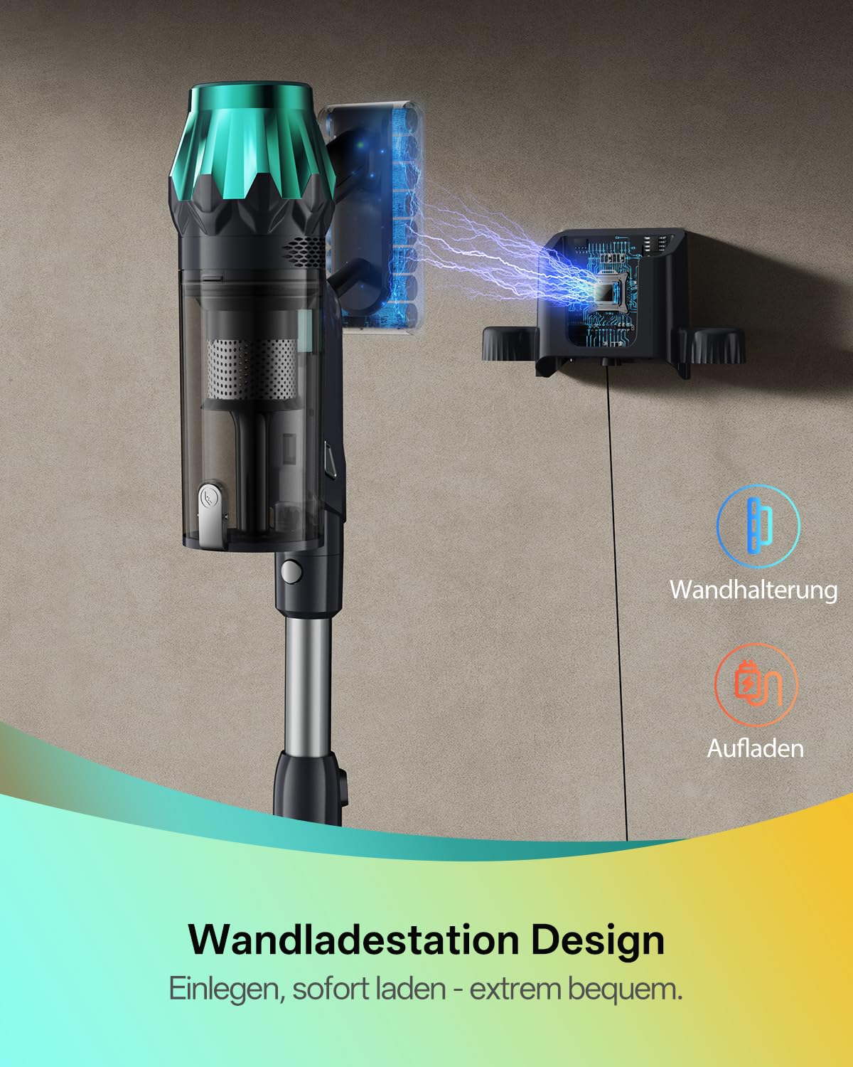 Vexilar V15Max Staubsauger mit Wischfunktion, 55KPa/ 600W/60Min Akku Staubsauger, Kabellos, Knickrohr, Green LED, 1,5L-Behlter, Wandladestation, Anti-Tangle, Selbststehend für Hartböden Teppiche - Image 3