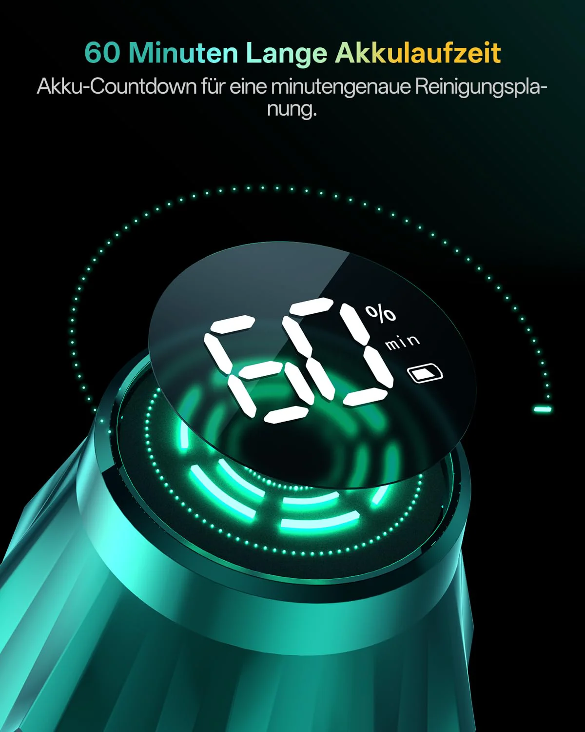 Vexilar V15Max Staubsauger mit Wischfunktion, 55KPa/ 600W/60Min Akku Staubsauger, Kabellos, Knickrohr, Green LED, 1,5L-Behlter, Wandladestation, Anti-Tangle, Selbststehend für Hartböden Teppiche - Image 5
