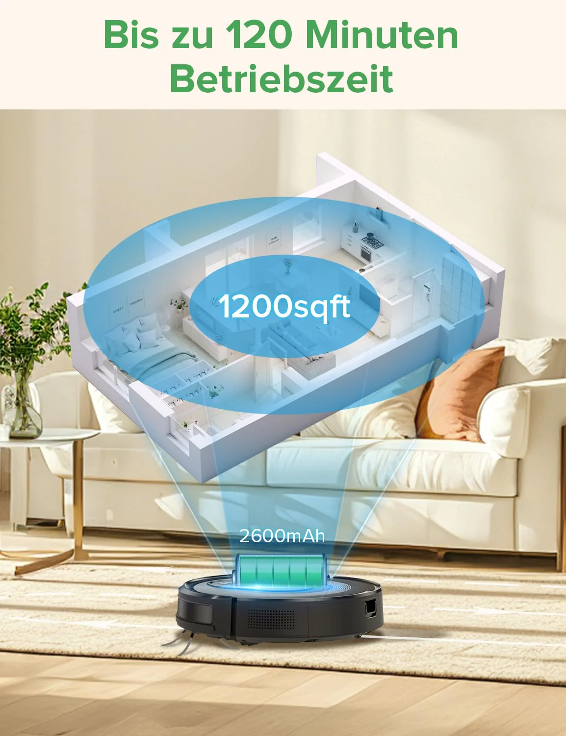 Vexilar W7 Saugroboter mit Wischfunktion 2 in 1, Staubsauger Roboter mit 3000Pa Saugkraft, 120Min Laufzeit Staubsaugerroboter, 3 Reinigungsmodi Roboterstaubsauger, Saugroboter Tierhaare und Hartböden - Image 2