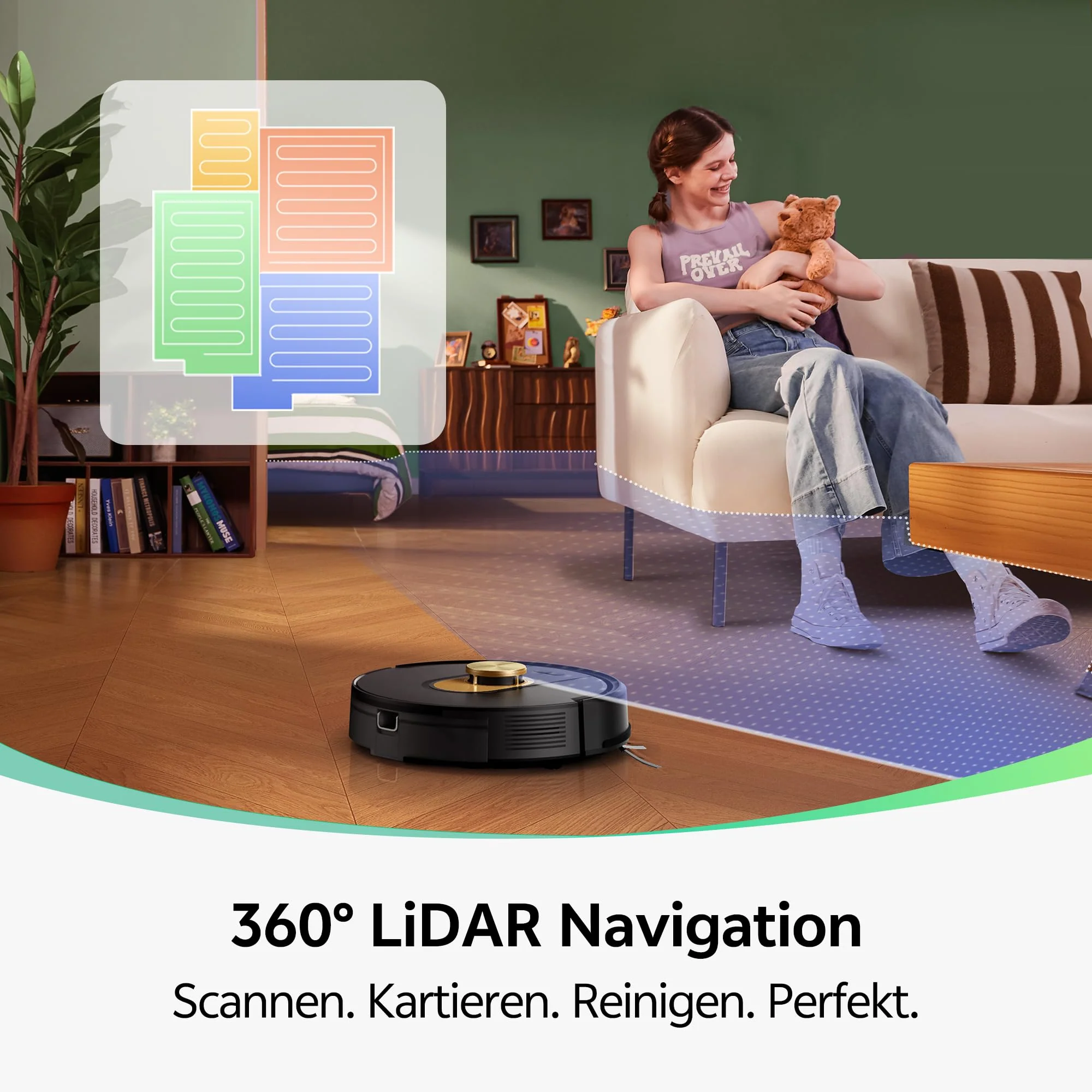 Vexilar W9 Staubsauger Roboter mit Wischfunktion, 5000Pa Saugroboter mit LiDAR Navigation, 3-in-1 Saug und Wischroboter, 150 Min Max, 15 No-Go Zonen, APP Steuerung, Ideal für Tierhaare und Teppich - Image 2