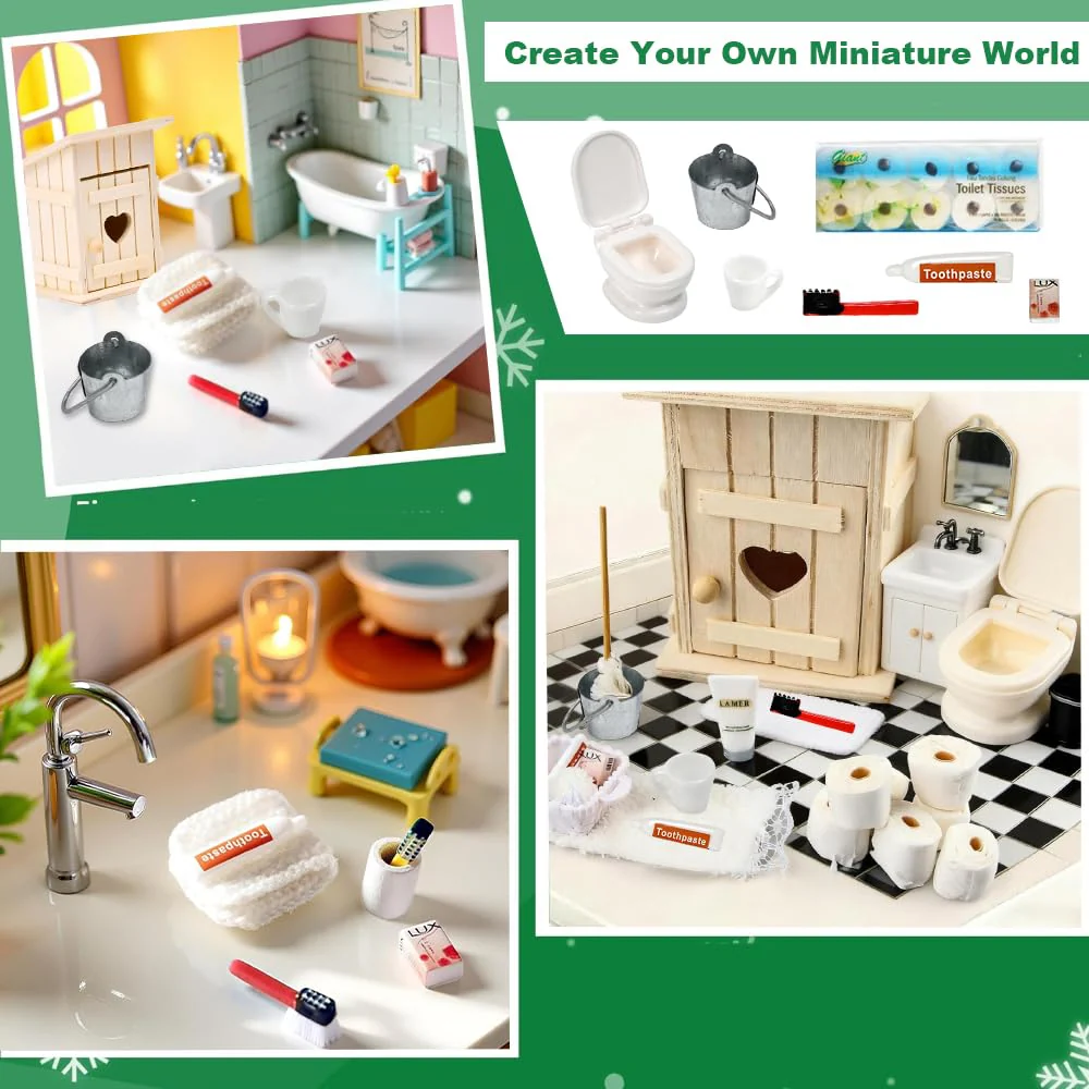VGECEE Wichtel Toilettenhäuschen Miniatur Toilettenhäuschen Holz Miniatur WC Badezimmer Zubehör Wichtel Toilettenhaus Mini Liegestuhl Deko Klein Miniatur Garten Strandkorb Deko Miniaturen - Image 5