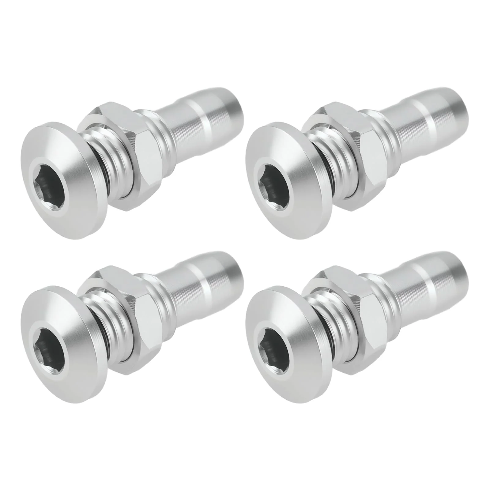VGOL 4 Stück RC-Boot-Wassernippel M8 Schlauchtülle Ersatzteil Aluminiumlegierung Auslassdüse Wasserventil Passend für RC-Boot DIY Anschluss Methanol Schiffswasserkühlsystem Silber