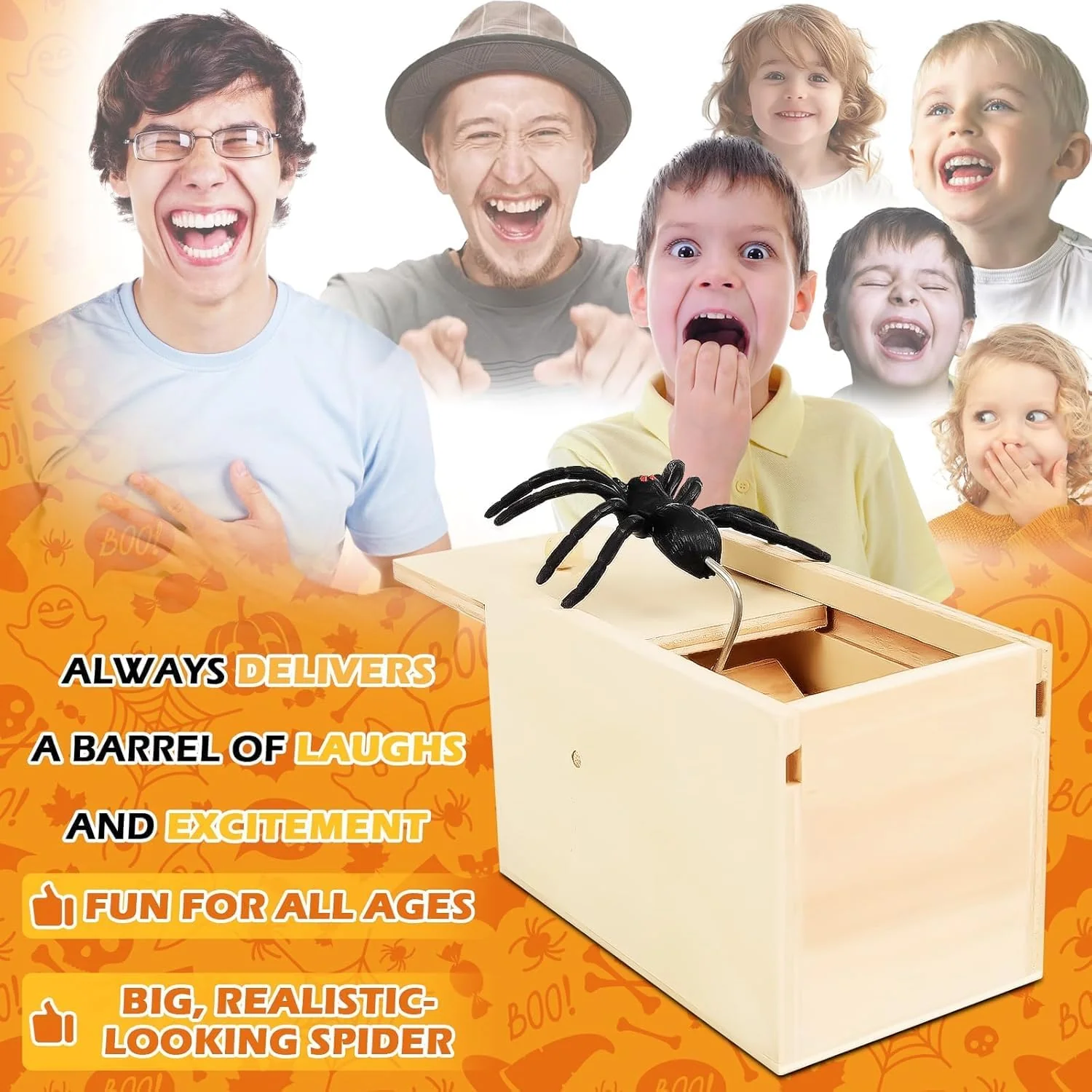 Vibbang 2 Stück Spinne In Box, Spinne Streich Box Holz, Streich Spinne Spinnen Prank Box, Spielzeug Streich Spider Scare Box Angst Box für Kinder Erwachsene Halloween Party Scherzartikel Favors Gifts - Image 5