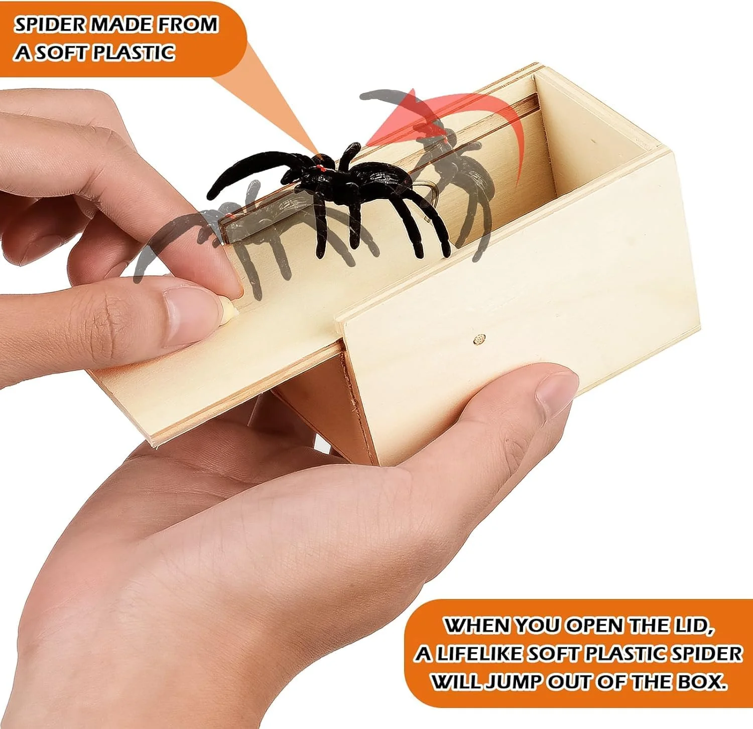 Vibbang 2 Stück Spinne In Box, Spinne Streich Box Holz, Streich Spinne Spinnen Prank Box, Spielzeug Streich Spider Scare Box Angst Box für Kinder Erwachsene Halloween Party Scherzartikel Favors Gifts - Image 7