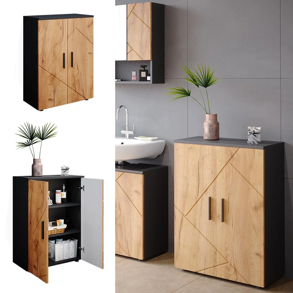 Vicco Midischrank Irma, Anthrazit/Goldkraft Eiche, 60 x 81 cm - Image 2