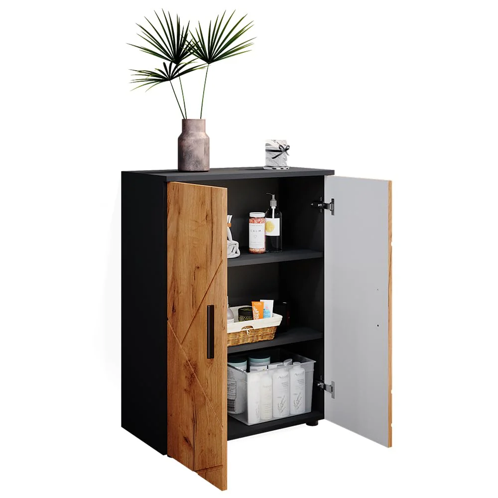 Vicco Midischrank Irma, Anthrazit/Goldkraft Eiche, 60 x 81 cm - Image 3