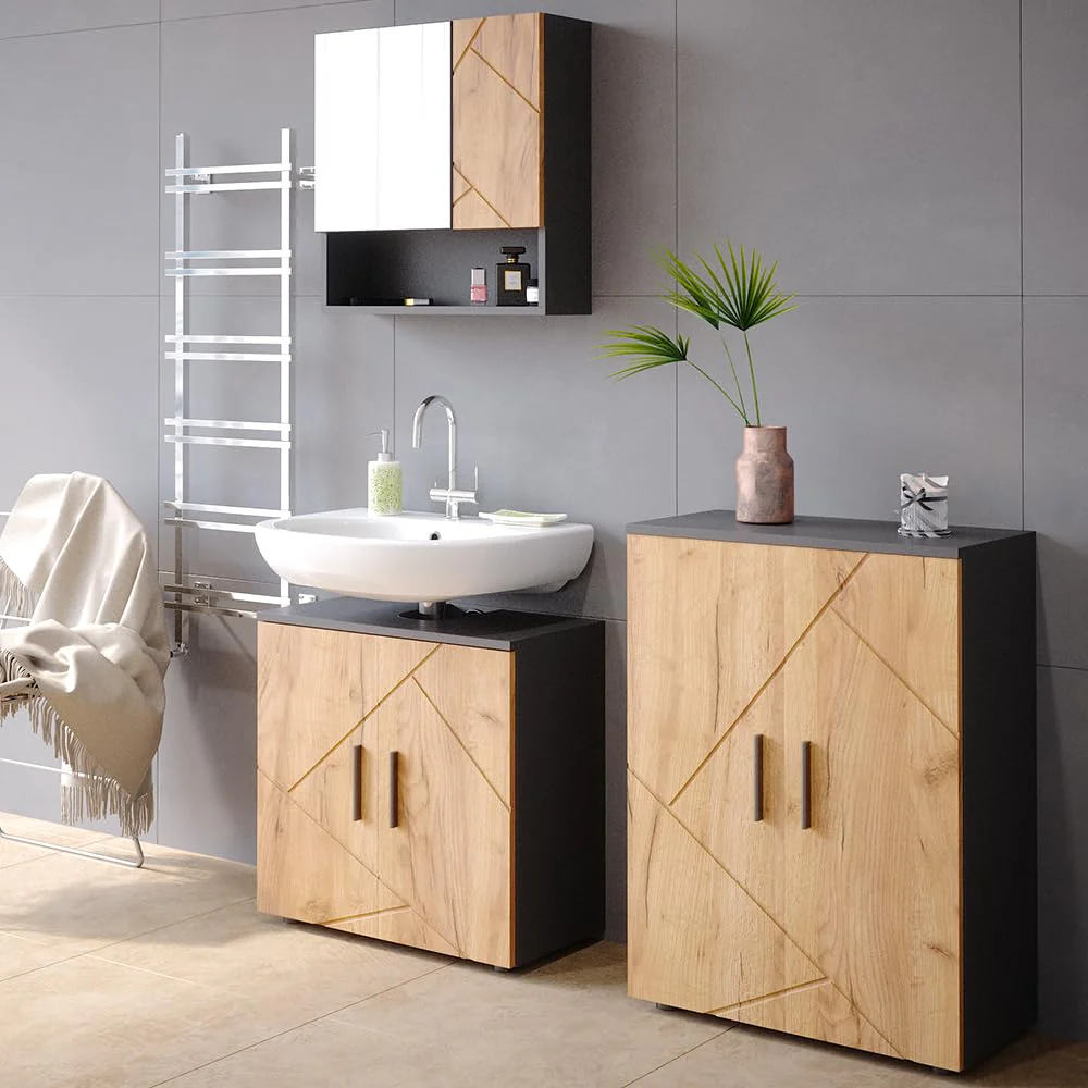 Vicco Midischrank Irma, Anthrazit/Goldkraft Eiche, 60 x 81 cm - Image 7