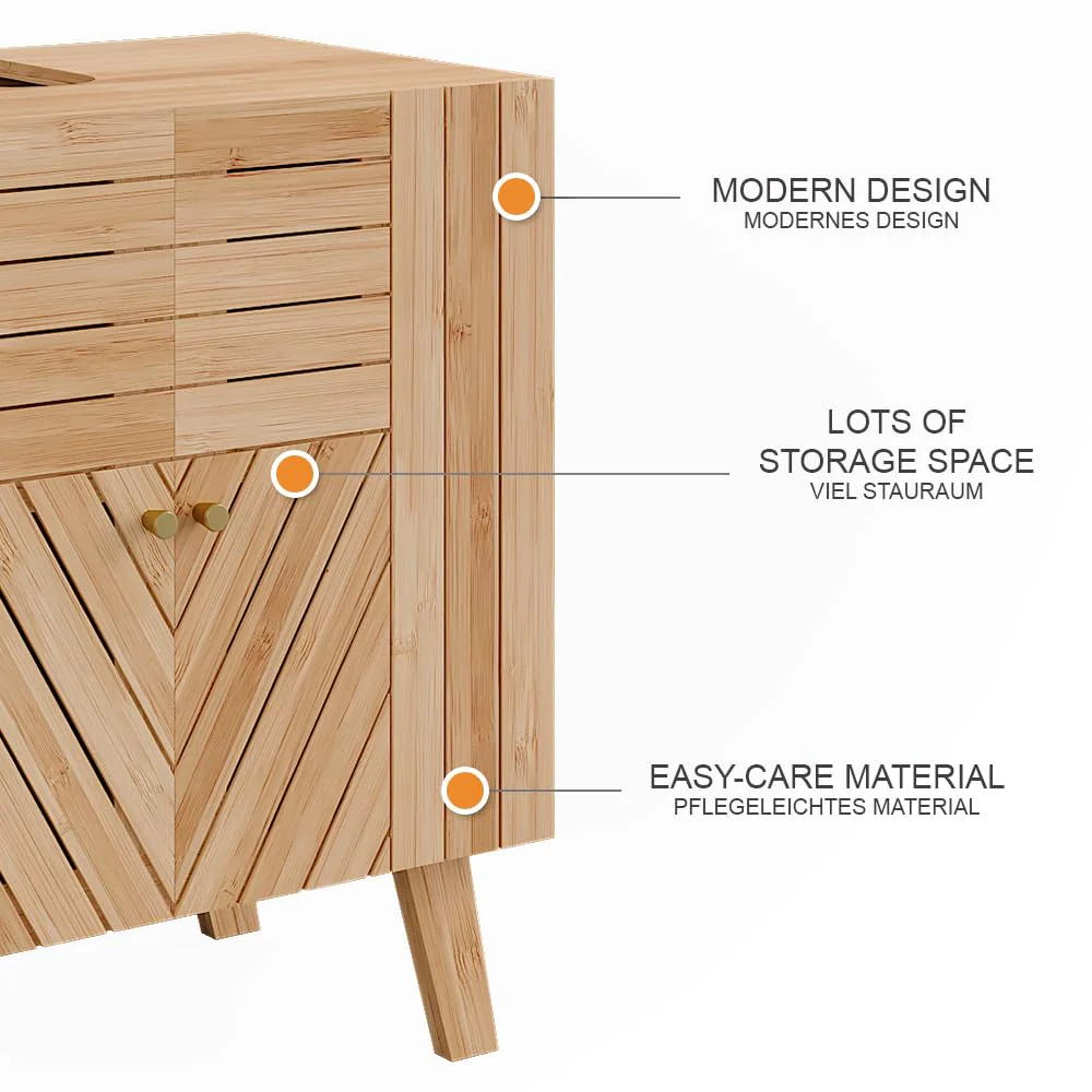Vicco Waschbeckenunterschrank Lucie, Bambus, 60 x 65 cm mit 2 Türen