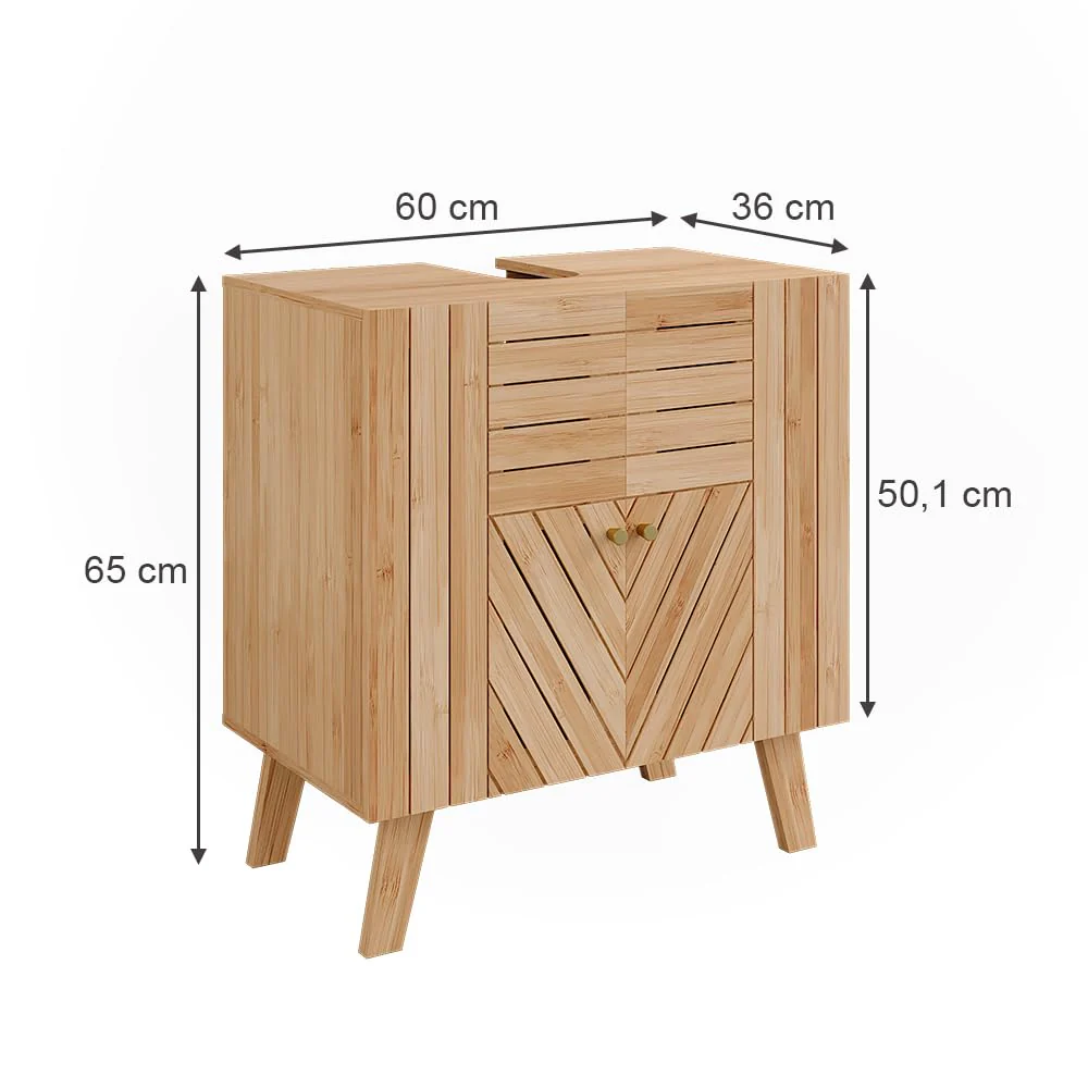 Vicco Waschbeckenunterschrank Lucie, Bambus, 60 x 65 cm mit 2 Türen - Image 2