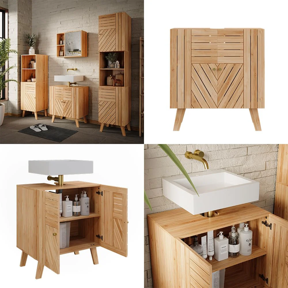 Vicco Waschbeckenunterschrank Lucie, Bambus, 60 x 65 cm mit 2 Türen - Image 3