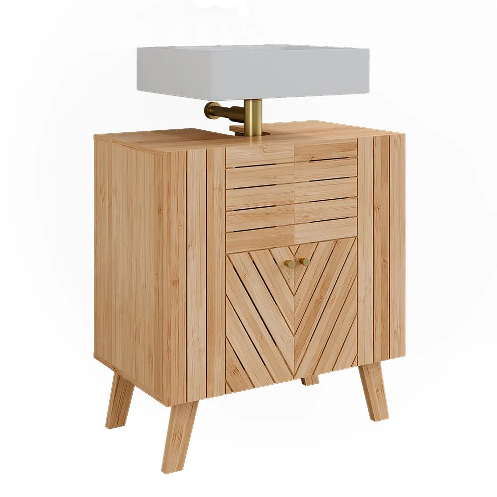 Vicco Waschbeckenunterschrank Lucie, Bambus, 60 x 65 cm mit 2 Türen - Image 4