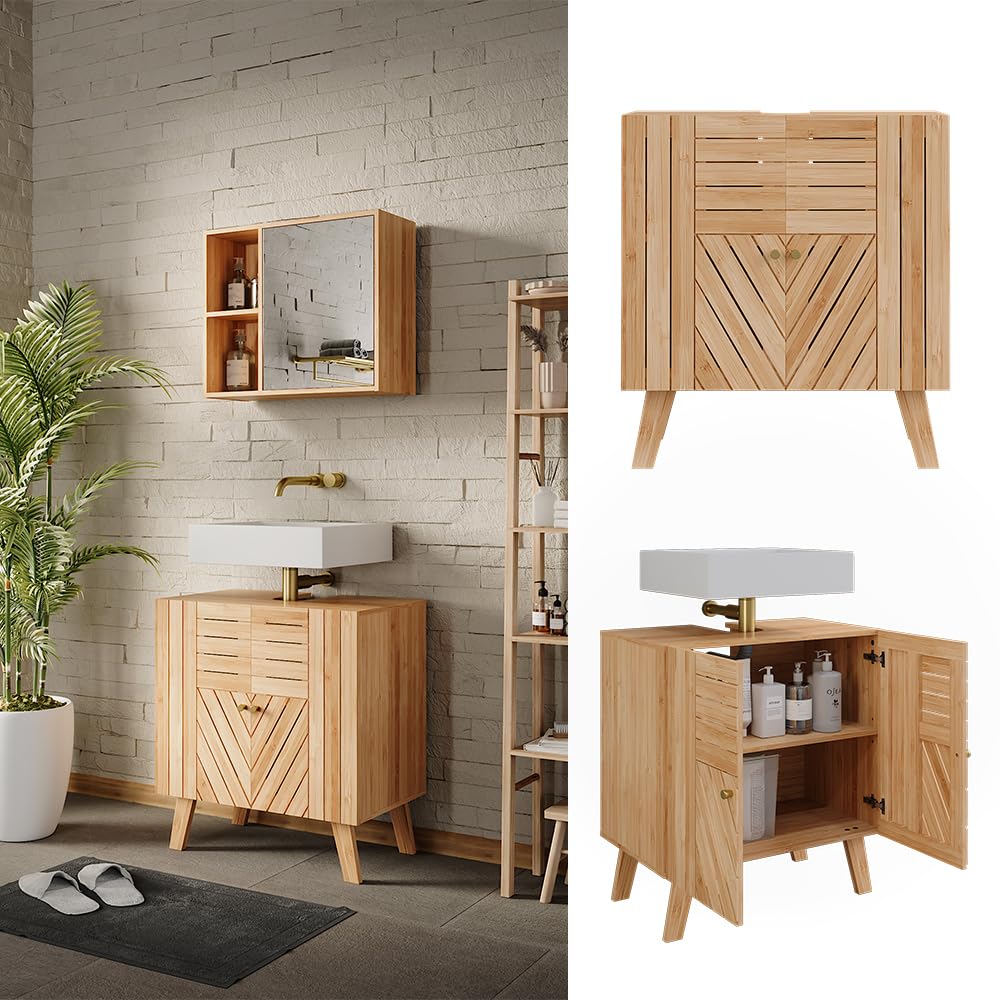 Vicco Waschbeckenunterschrank Lucie, Bambus, 60 x 65 cm mit 2 Türen - Image 5