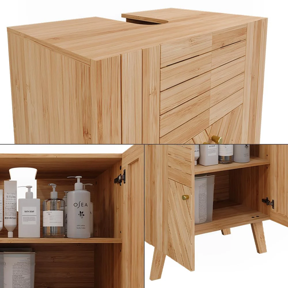 Vicco Waschbeckenunterschrank Lucie, Bambus, 60 x 65 cm mit 2 Türen - Image 6