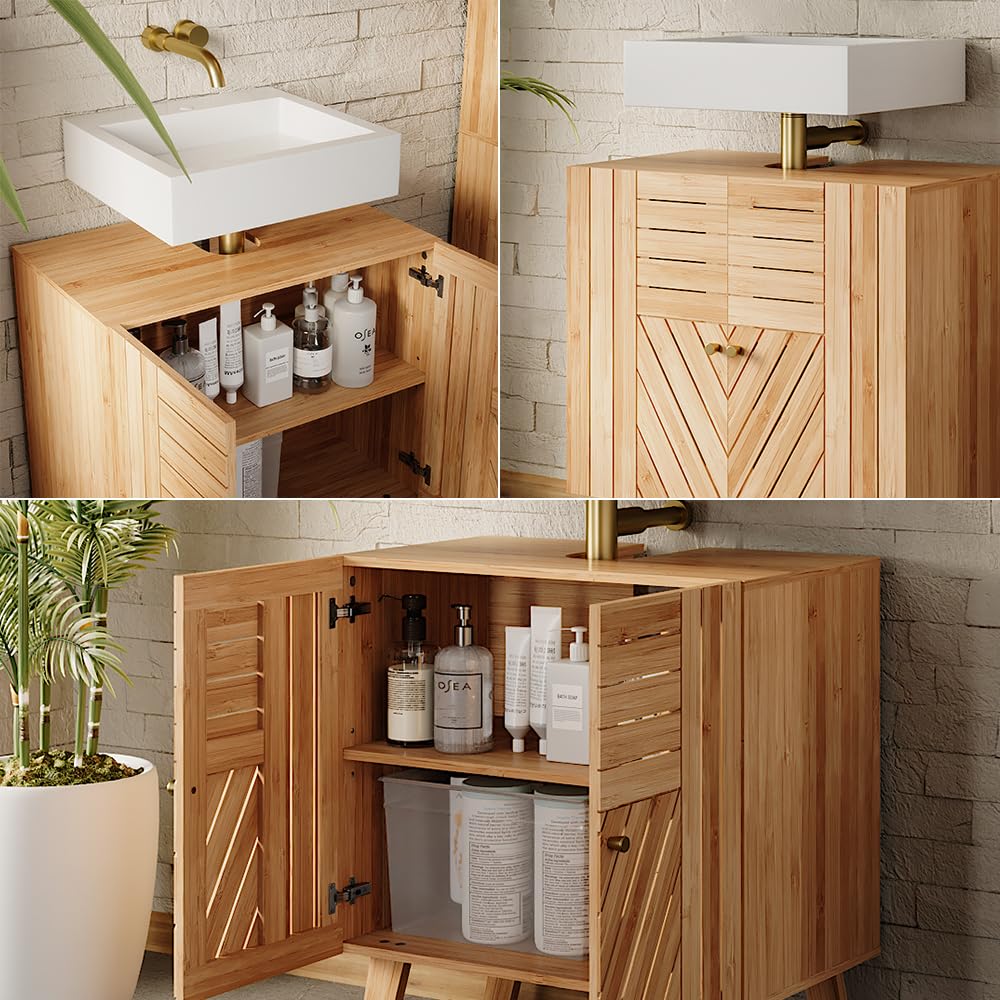 Vicco Waschbeckenunterschrank Lucie, Bambus, 60 x 65 cm mit 2 Türen - Image 9