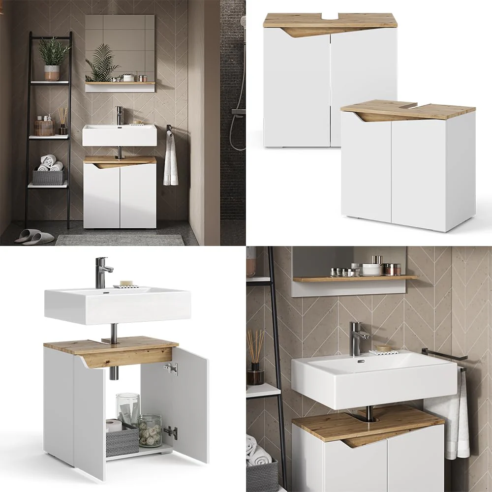 Vicco Waschbeckenunterschrank Marelle, Weiß/Artisan-Eiche, 60 x 57.5 cm mit 2 Türen - Image 2