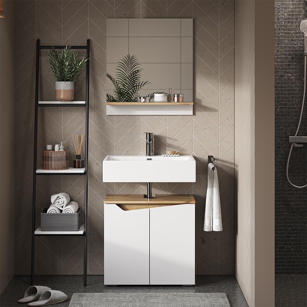 Vicco Waschbeckenunterschrank Marelle, Weiß/Artisan-Eiche, 60 x 57.5 cm mit 2 Türen - Image 3