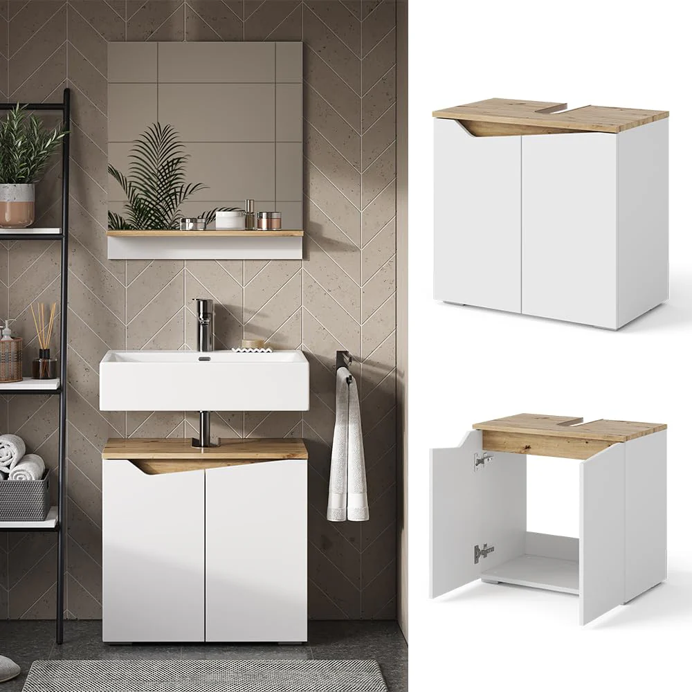 Vicco Waschbeckenunterschrank Marelle, Weiß/Artisan-Eiche, 60 x 57.5 cm mit 2 Türen - Image 4