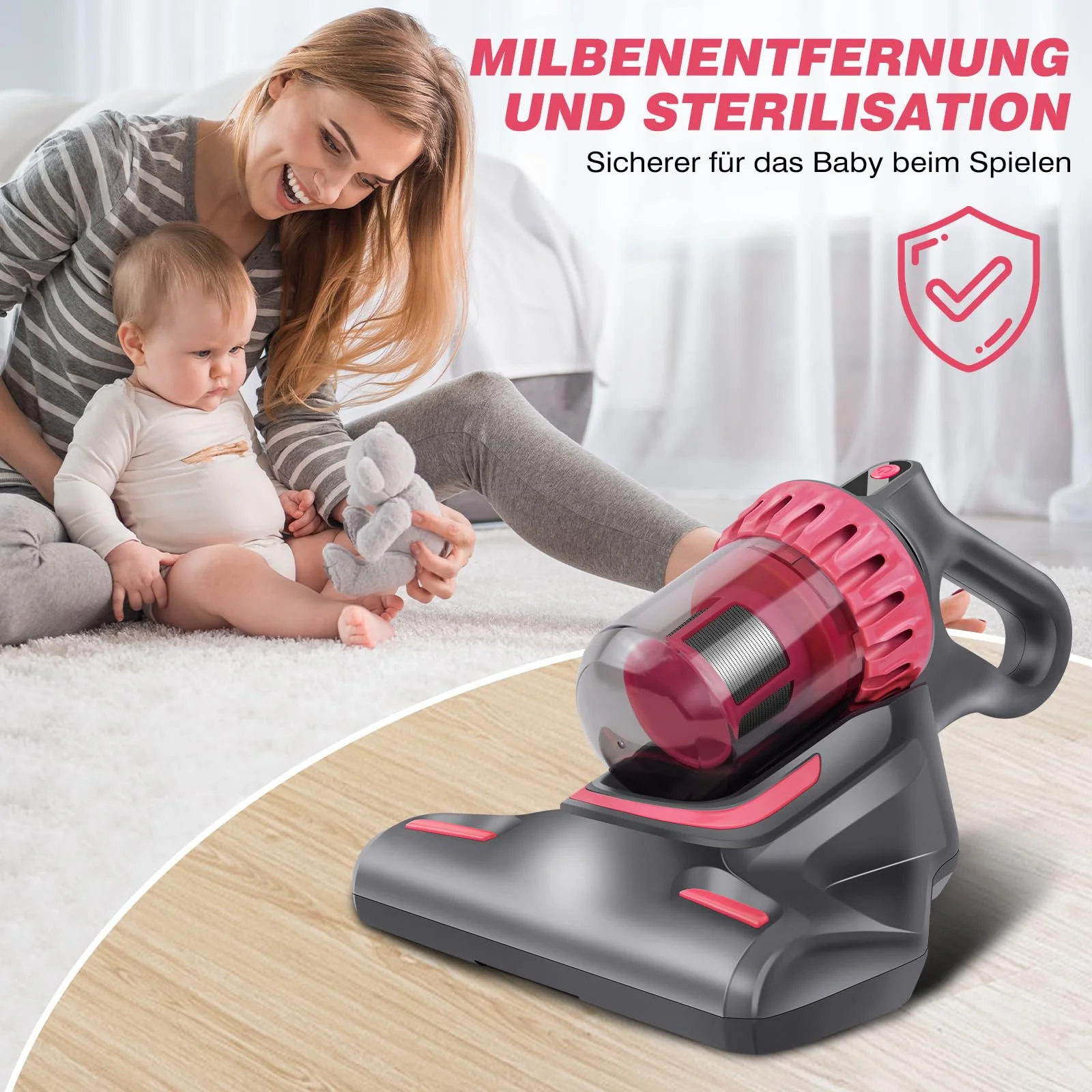 VickyHome 10KPA Wischsauger Kabellos Mit 1500mAh Akku, 3-Gang Wischsauger Staubsauger Auto Akkusauger Kabellos Milbensauger Für Matratzen, Entfernt 99,9% Allergene Von Matratzen - Image 4