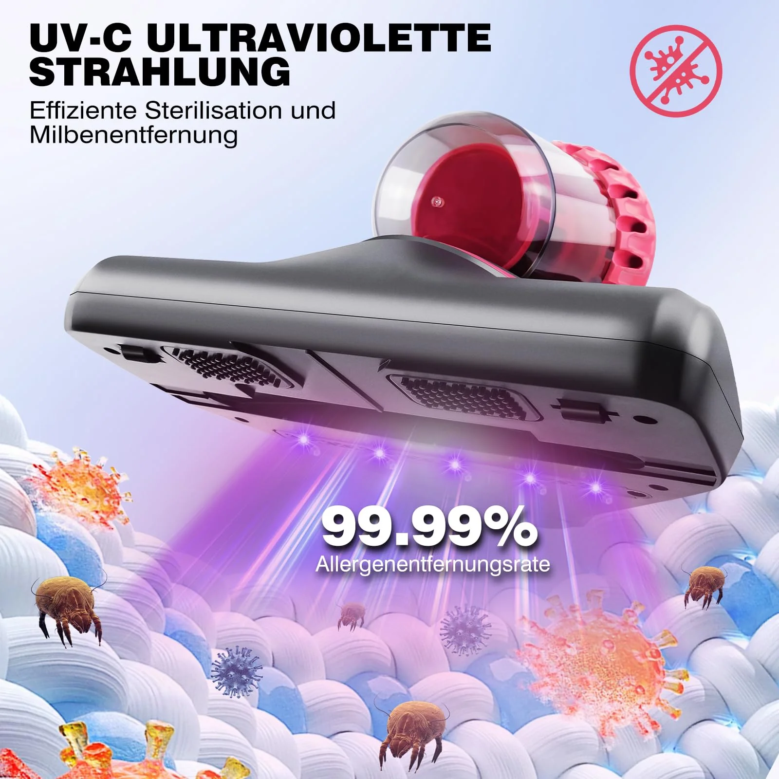 VickyHome 10KPA Wischsauger Kabellos Mit 1500mAh Akku, 3-Gang Wischsauger Staubsauger Auto Akkusauger Kabellos Milbensauger Für Matratzen, Entfernt 99,9% Allergene Von Matratzen - Image 7