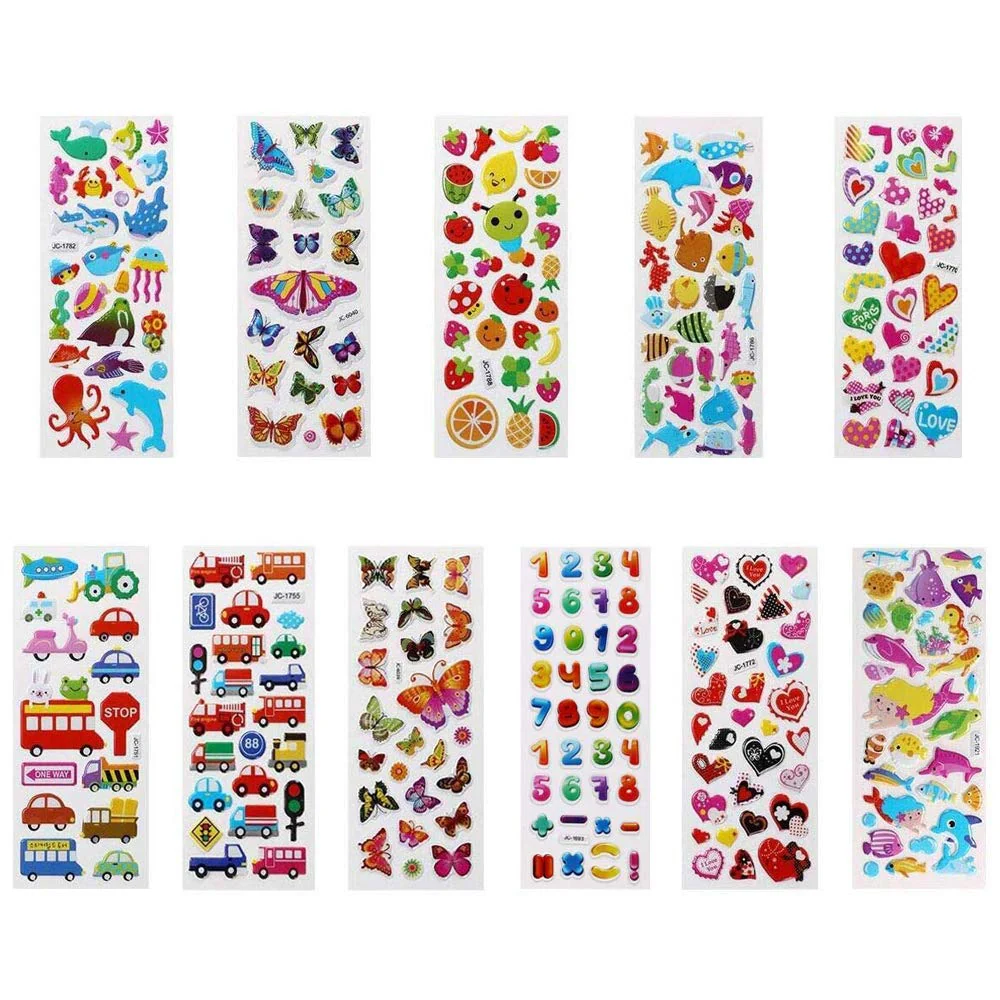 Vicloon 3D Aufkleber für Kinder, 22 Blätter 500+ Verschiedene Geschwollene Aufkleber, Geschwollen Stickers, Einschließlich ruchtaufkleber, Tieraufkleber, Einhorn Aufkleber, Christmas Sticker und Mehr - Image 6