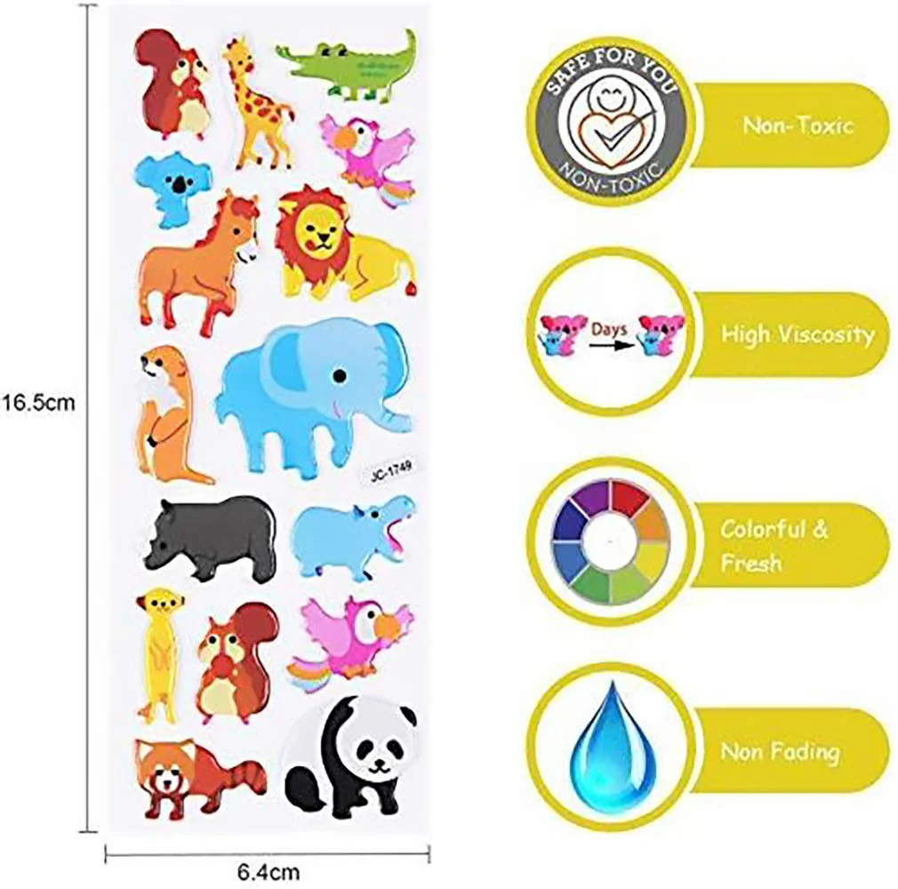 Vicloon 3D Aufkleber für Kinder, 22 Blätter 500+ Verschiedene Geschwollene Aufkleber, Geschwollen Stickers, Einschließlich ruchtaufkleber, Tieraufkleber, Einhorn Aufkleber, Christmas Sticker und Mehr - Image 7