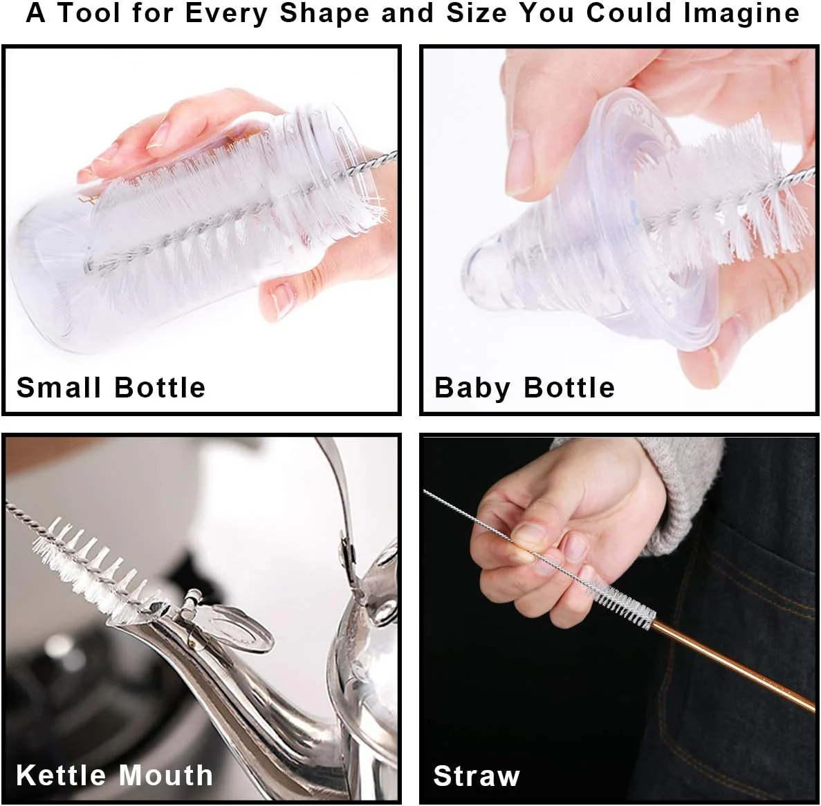 Vicloon Flaschenbürsten, Langer Griff Reinigungsbürste, Flasche Reinigungsbürsten, Tassenbürste, Lange Bürsten mit Nylonborsten, 4*Lange Reinigungsbürste und 4*Schlauchbürste, für Babyflaschen, Glas - Image 10